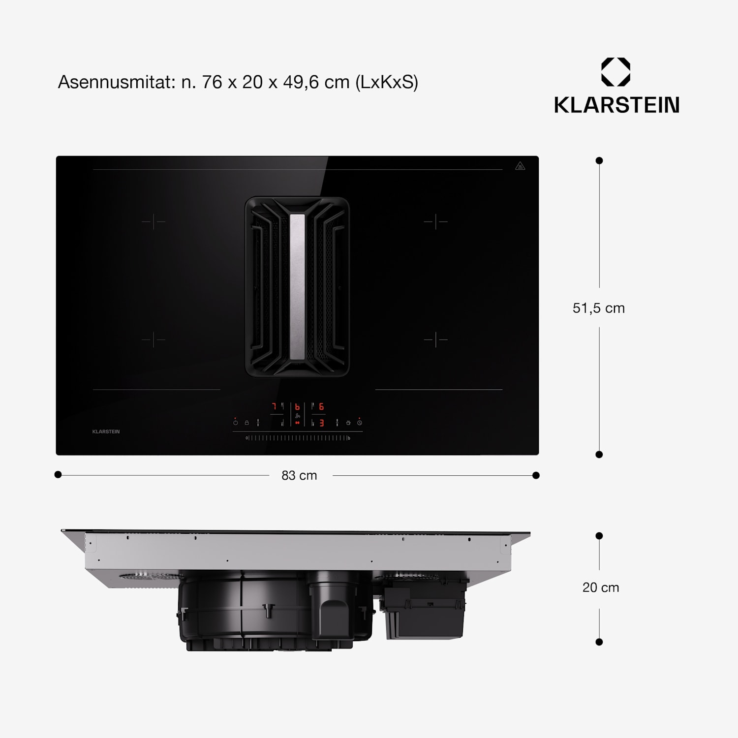 AirJet 83 Air System induktioliesi + DownAir-liesituuletin 754 m³/h A++ 83 cm | AirJet | Musta