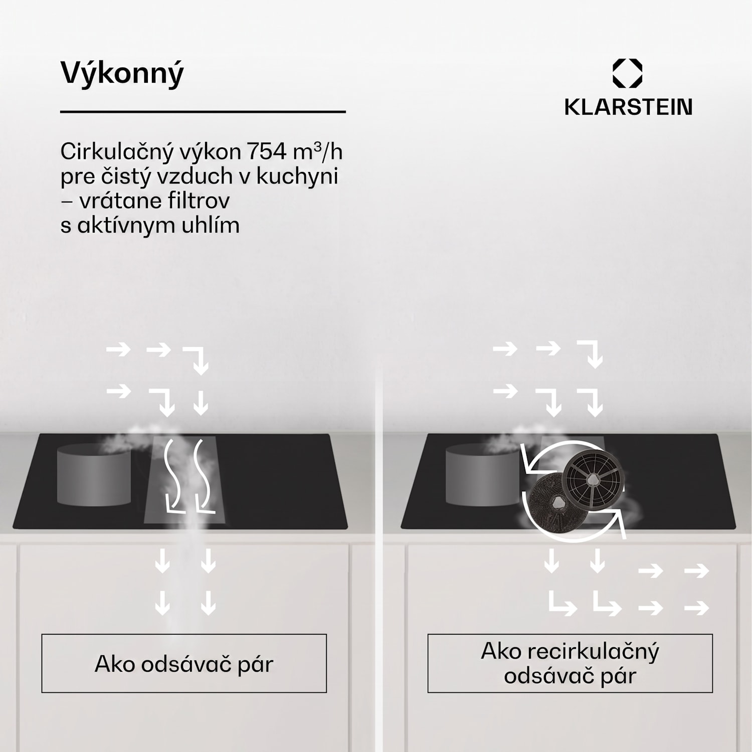 AirJet 83, Down Air System, indukčný sporák + DownAir-digestor, 754 m³/h, A 83 cm | AirJet | Čierna