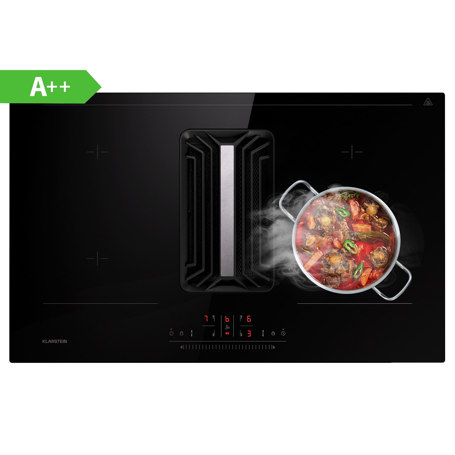 AirJet 83, Down Air System, indukciós tűzhely + DownAir-páraelszívó, 754 m³/ó, A 83 cm | AirJet | Fekete