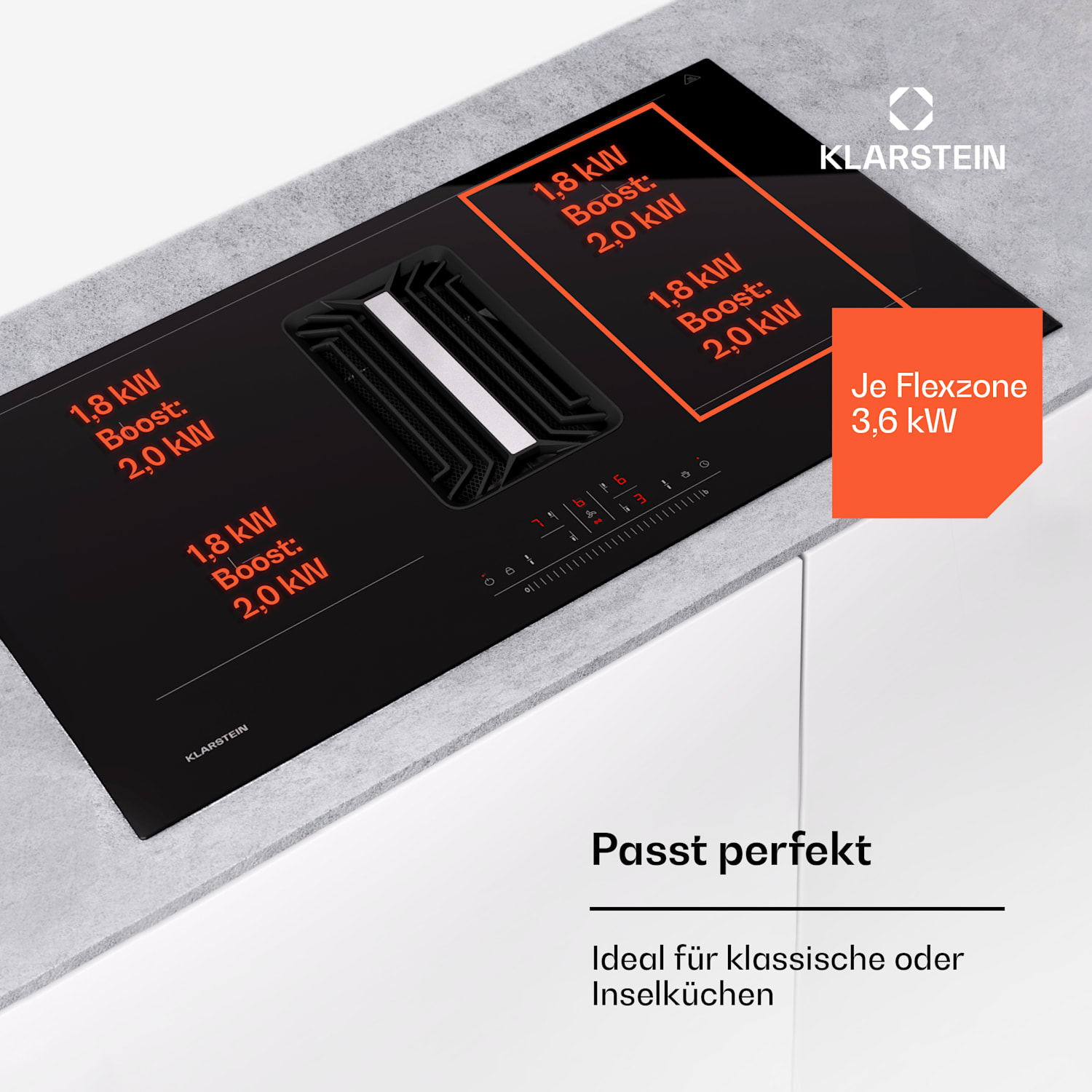 AirJet 90 Down Air System Induktionsherd + DownAir-Abzugshaube 754 m³/h A++ 90 cm | AirJet | Schwarz