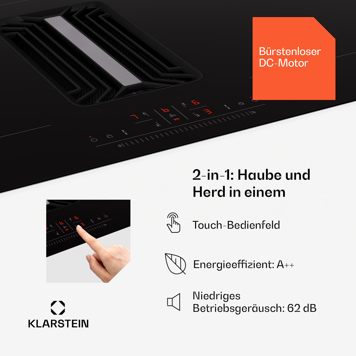 AirJet 90 Down Air System Induktionsherd + DownAir-Abzugshaube 754 m³/h A++ 90 cm | AirJet | Schwarz