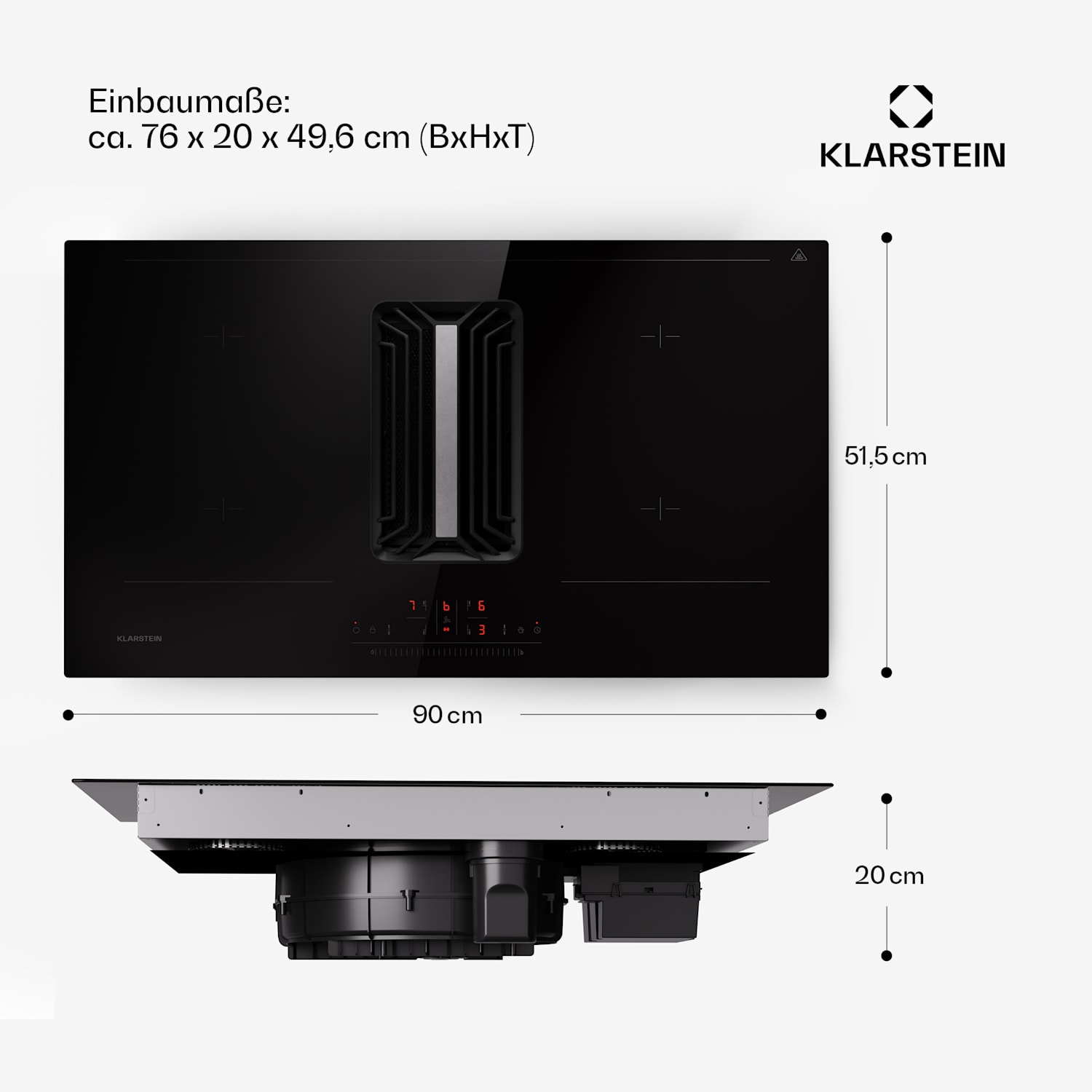 AirJet 90 Down Air System Induktionsherd + DownAir-Abzugshaube 754 m³/h A++ 90 cm | AirJet | Schwarz