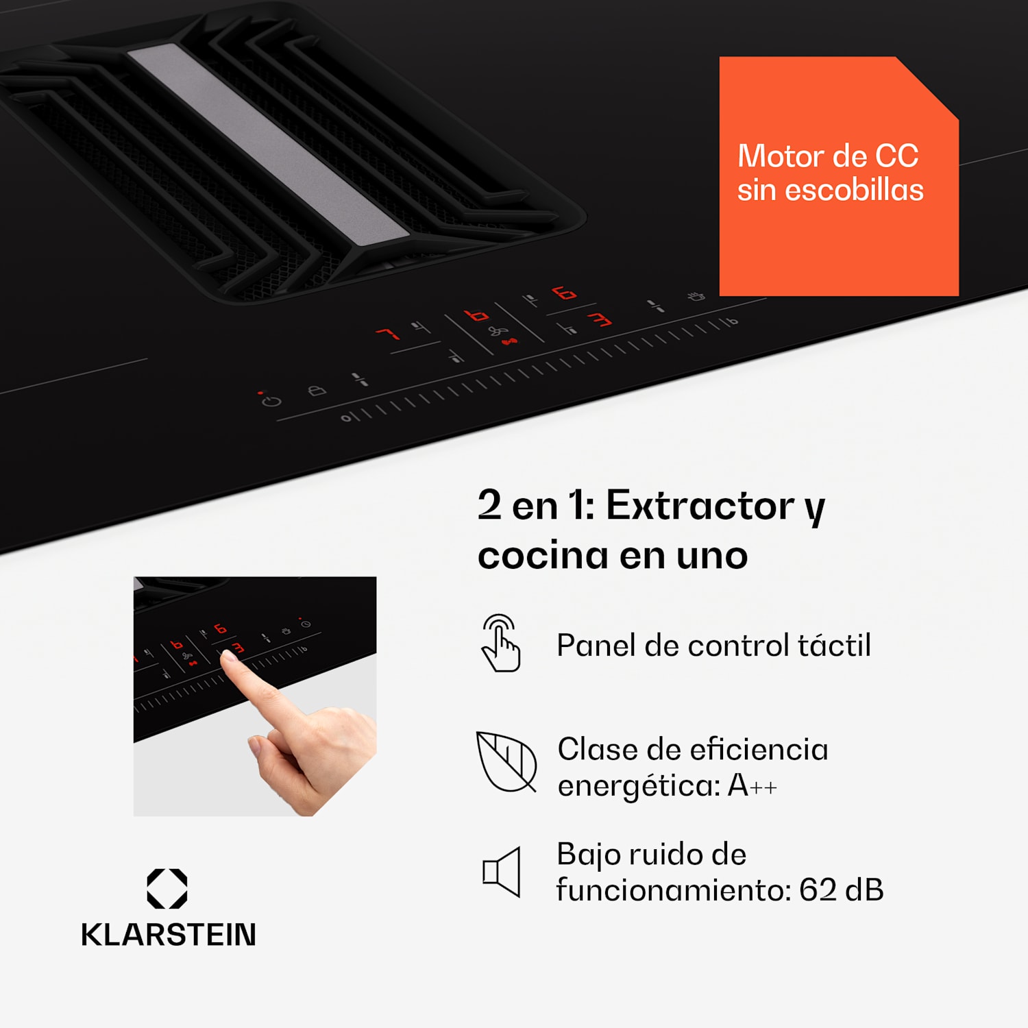 Placa de inducción AirJet 90 Down Air System + campana extractora DownAir 754 m³/h A++ 