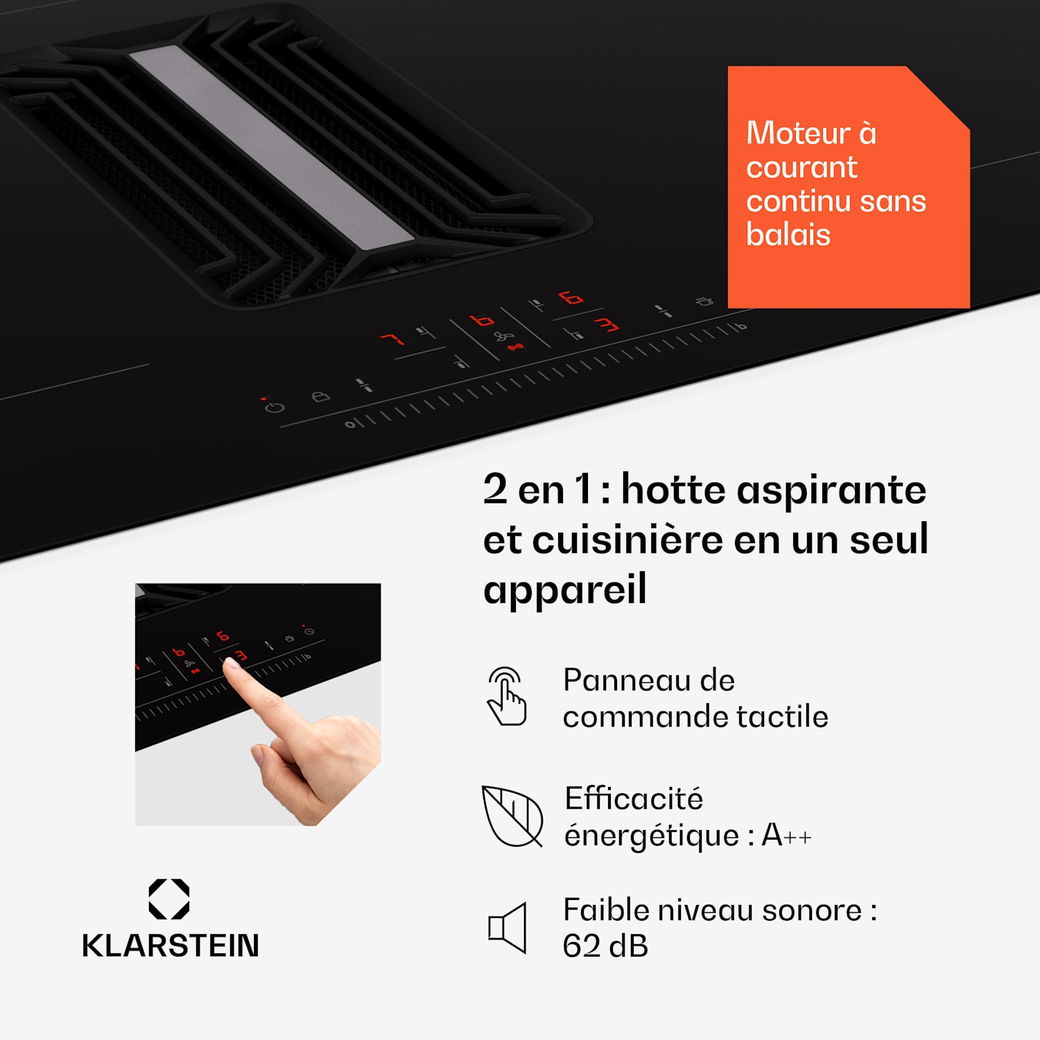 AirJet 90 Down Air System inductiekookplaat + DownAir afzuigkap 754 m³/h A++ 