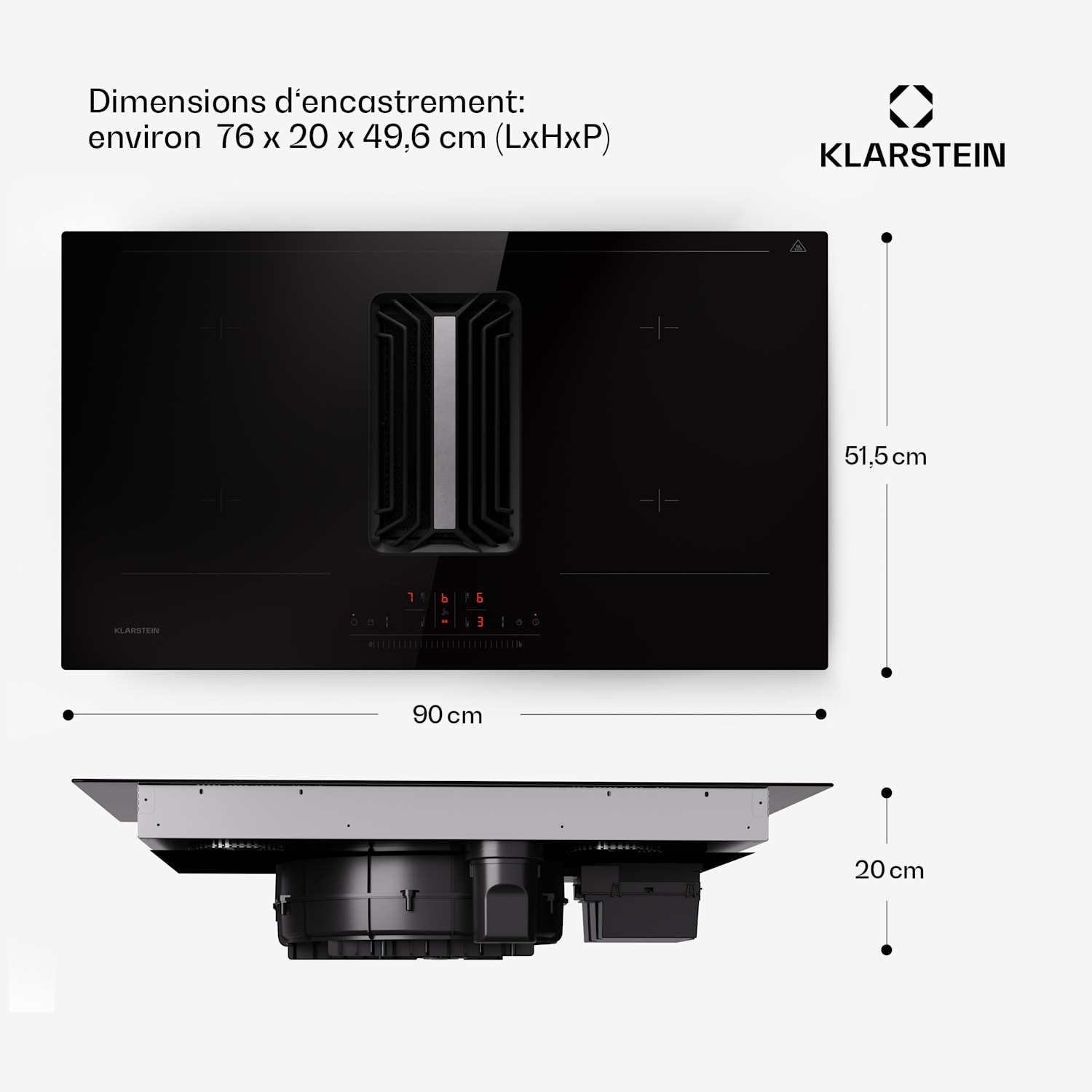 AirJet 90 Down Air System inductiekookplaat + DownAir afzuigkap 754 m³/h A++ 