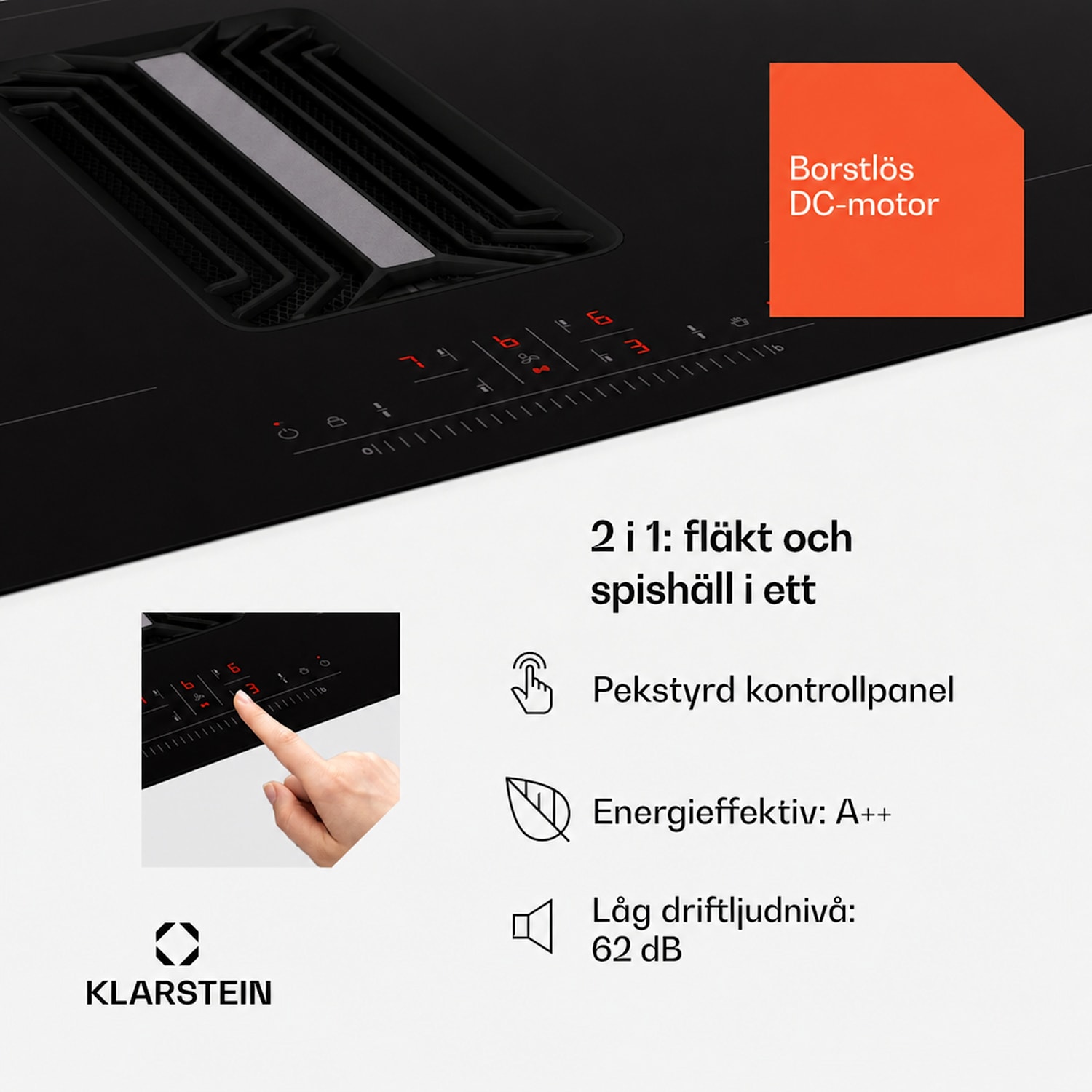 AirJet 90 Down Air System induktionshäll + DownAir-fläktkåpa 754 m³/h A++ 90 cm | AirJet | Svart