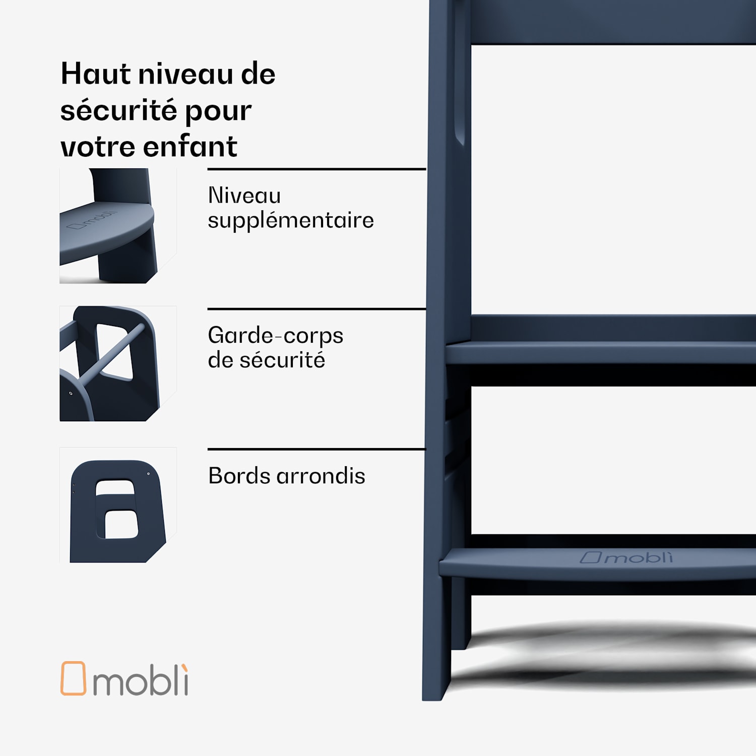 Ully Tour d'apprentissage Montessori MDF 40,5x86x38 cm réglable en hauteur 