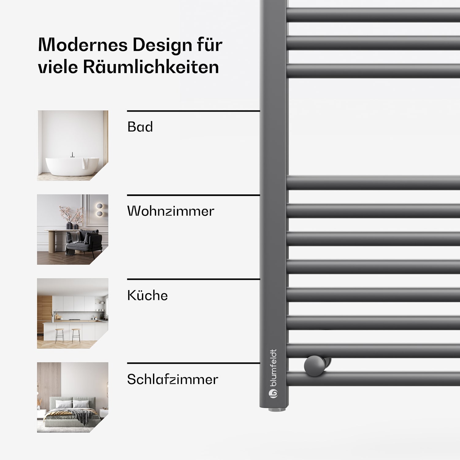 Harrison Smart Elektrischer Heizkörper 400W App 50x100cm 3 Handtuchwärmer Anthrazit