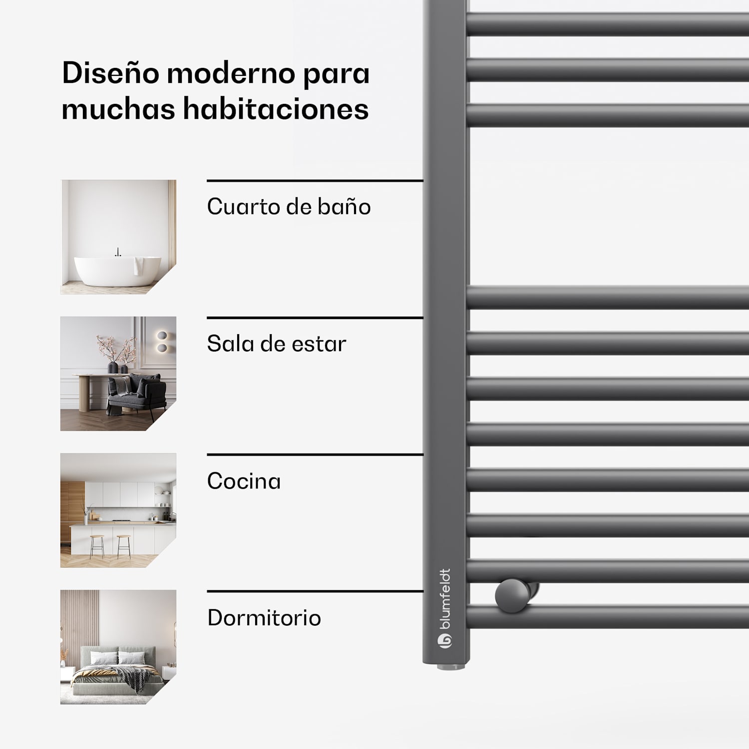 Radiador eléctrico Harrison Smart 400W App 50x100cm 3 calentadores de toallas Antracita