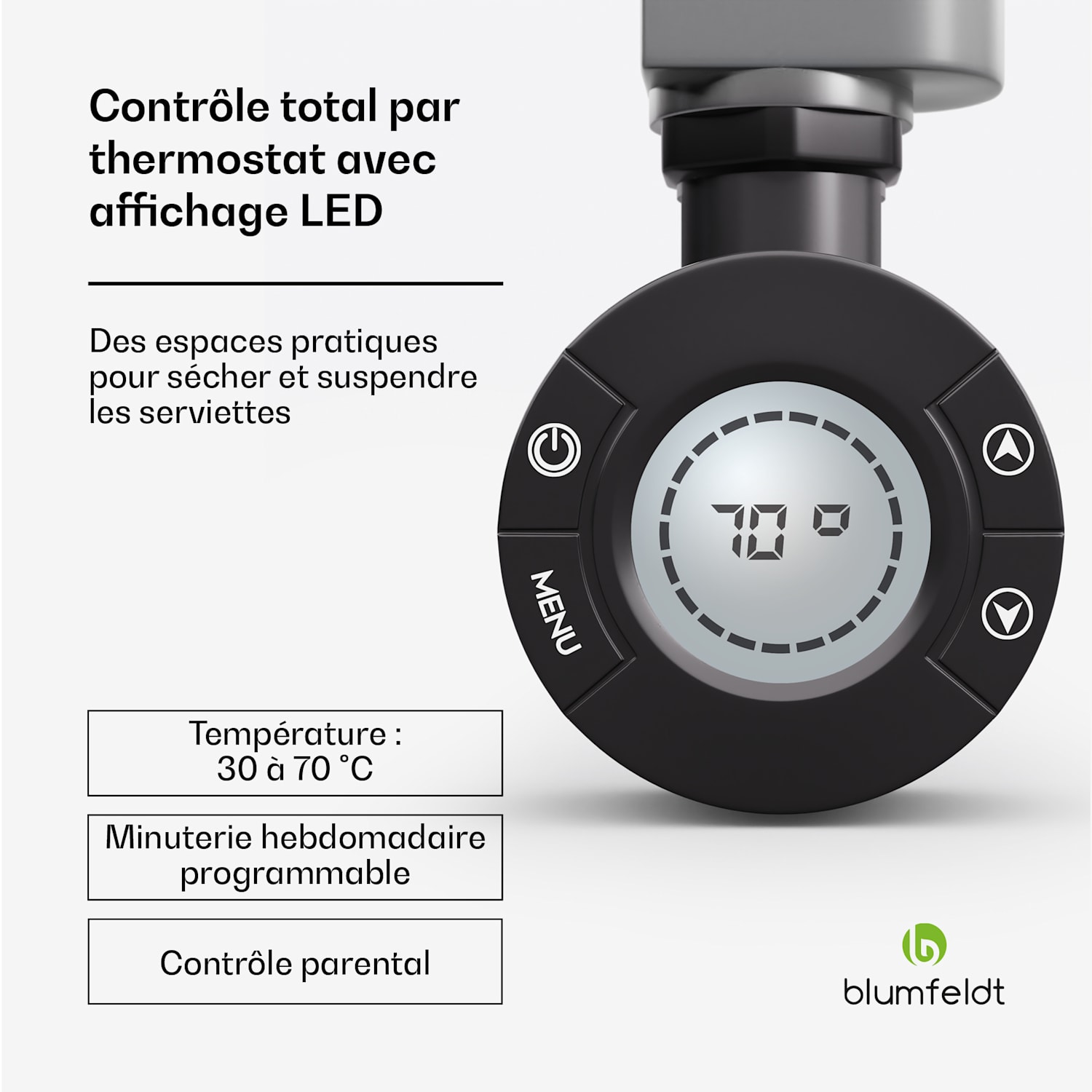 Harrison Smart Radiateur électrique 400 W env. 50x100 cm 3 sèche-serviettes Anthracite