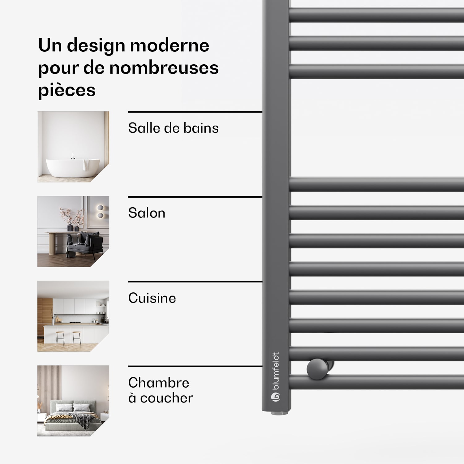 Harrison Smart Radiateur électrique 400 W env. 50x100 cm 3 sèche-serviettes Anthracite