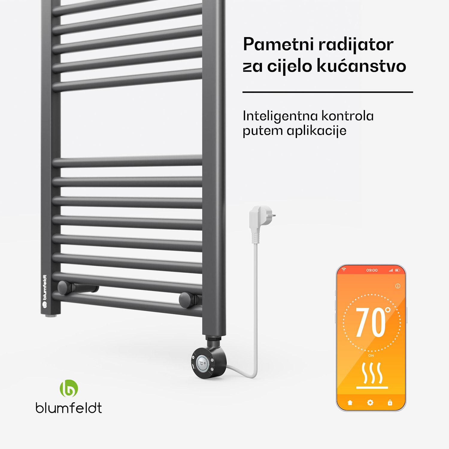 Harrison Smart, električni radijator, 50 x 100 cm, 400 W, aplikacija, 3 grijača ručnika Antracit