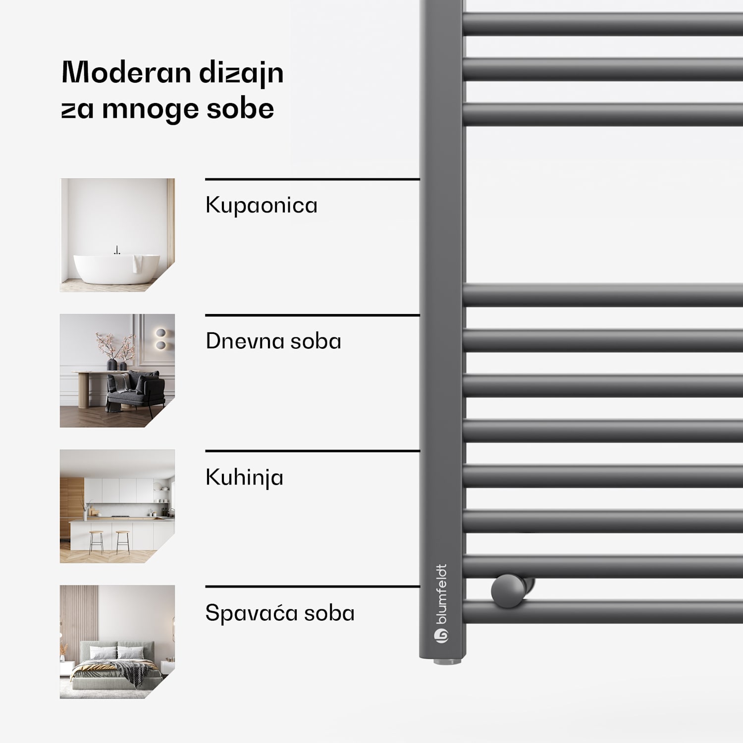 Harrison Smart, električni radijator, 50 x 100 cm, 400 W, aplikacija, 3 grijača ručnika Antracit