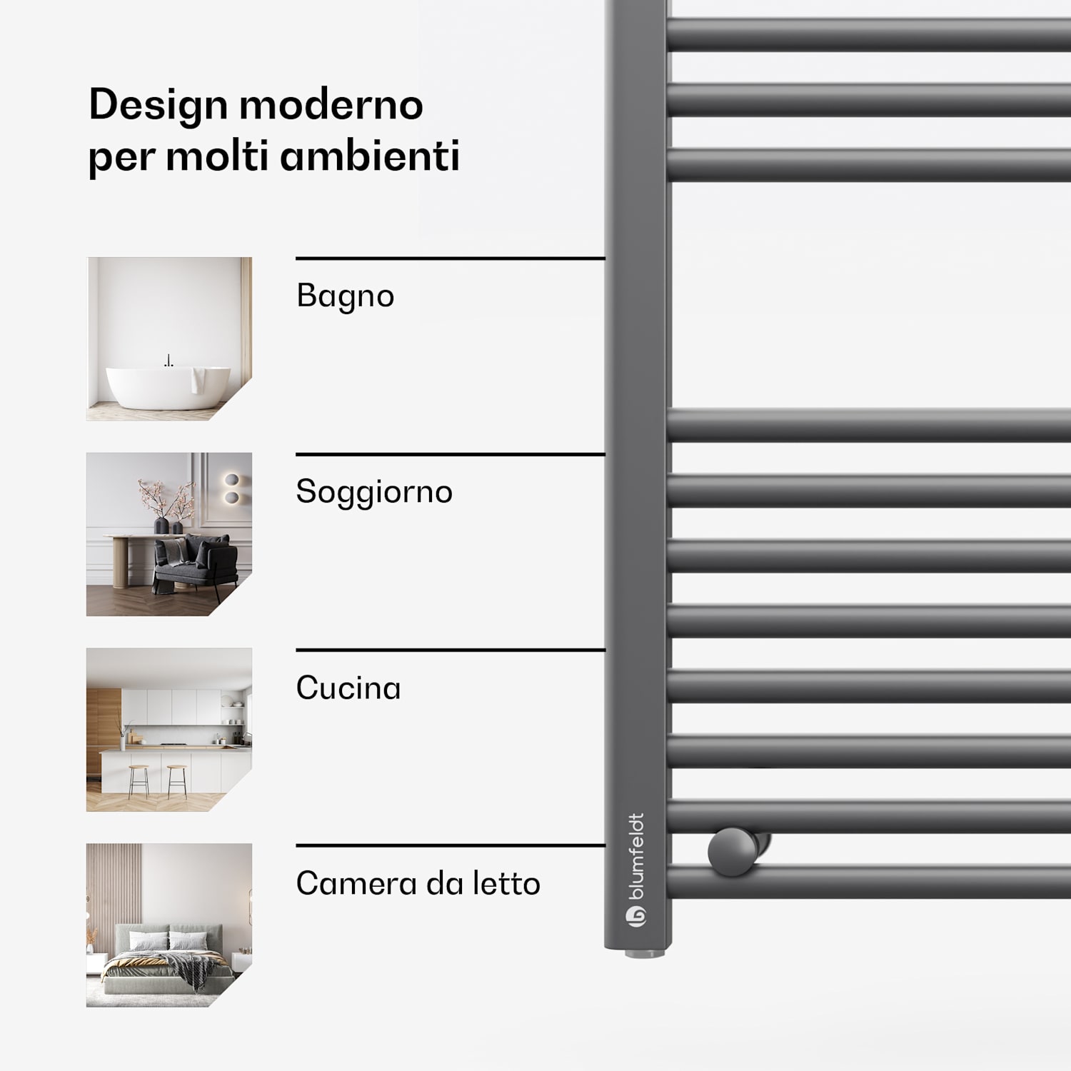 Harrison Smart - Termosifone elettrico, 400 W, app, 50 x 100 cm, 3 scaldasalviette Antracite