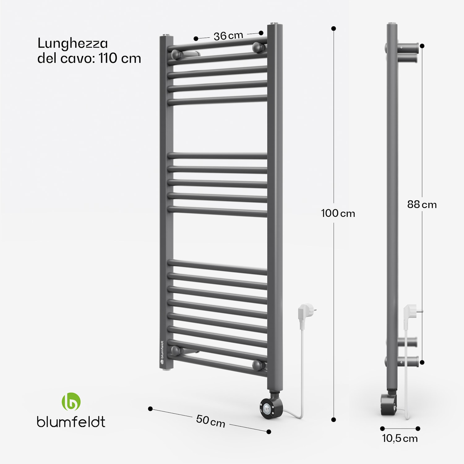 Harrison Smart - Termosifone elettrico, 400 W, app, 50 x 100 cm, 3 scaldasalviette Antracite