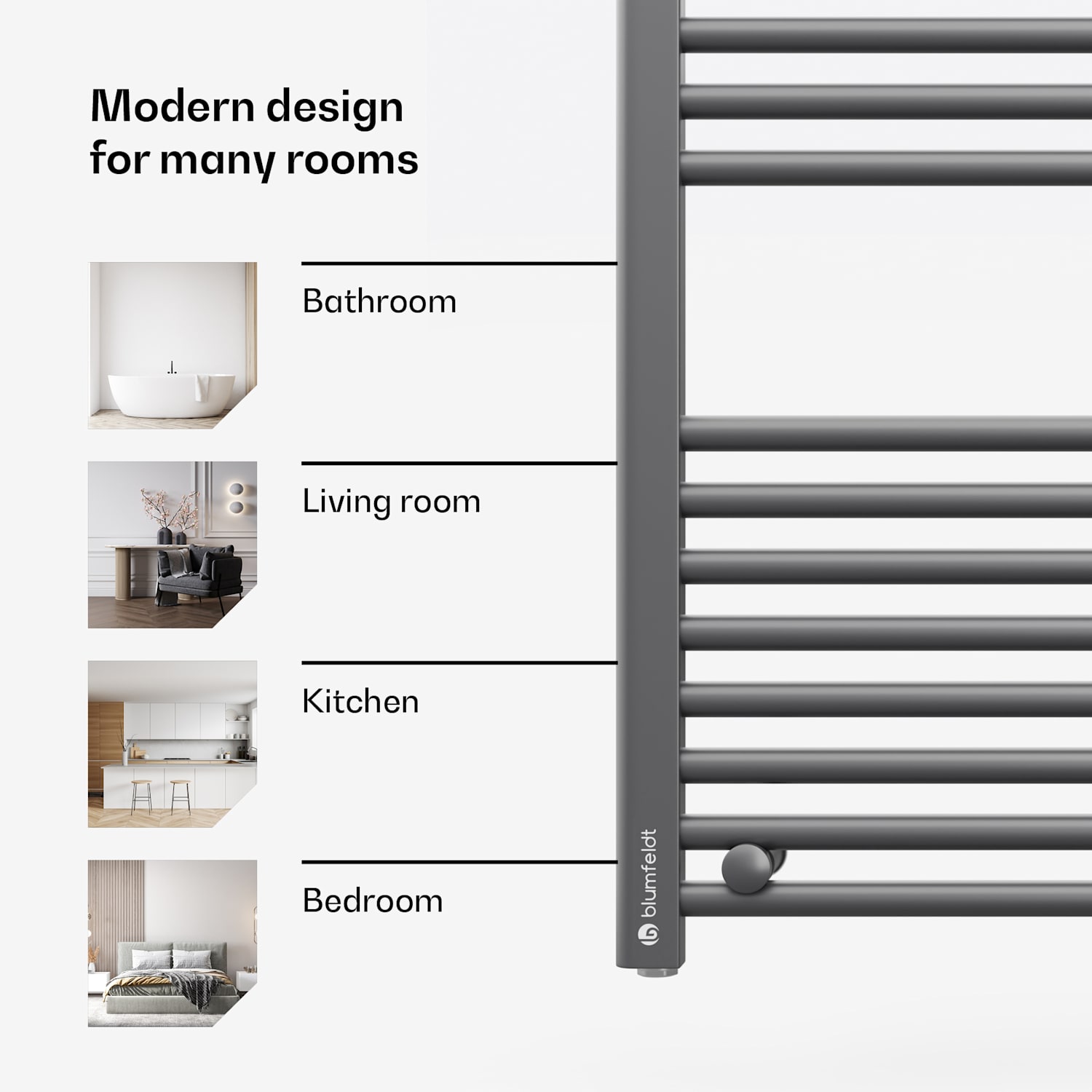 Harrison Smart elektrische radiator 400 W app 50 x 100 cm 3 handdoekwarmers Antraciet