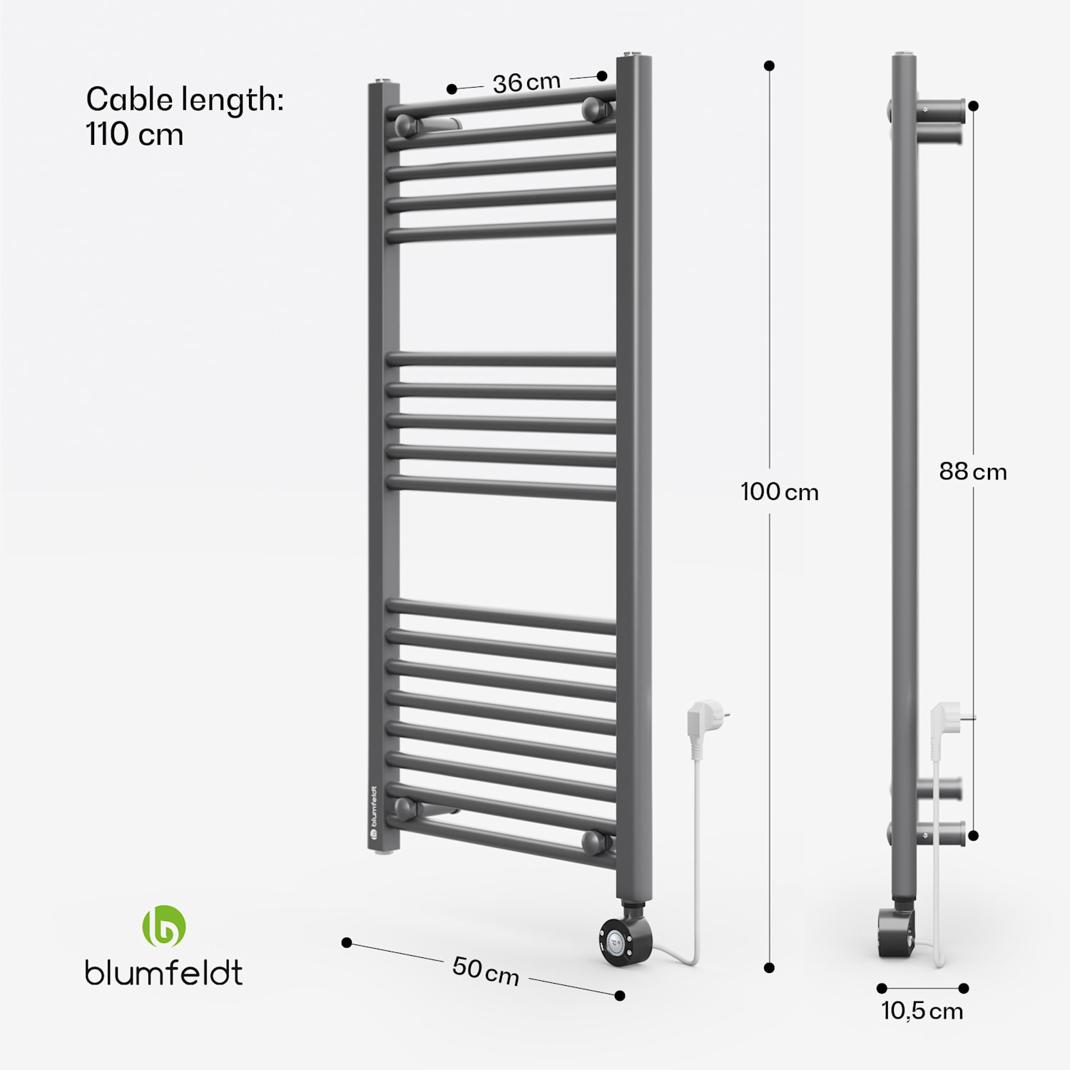 Harrison Smart elektrische radiator 400 W app 50 x 100 cm 3 handdoekwarmers Antraciet