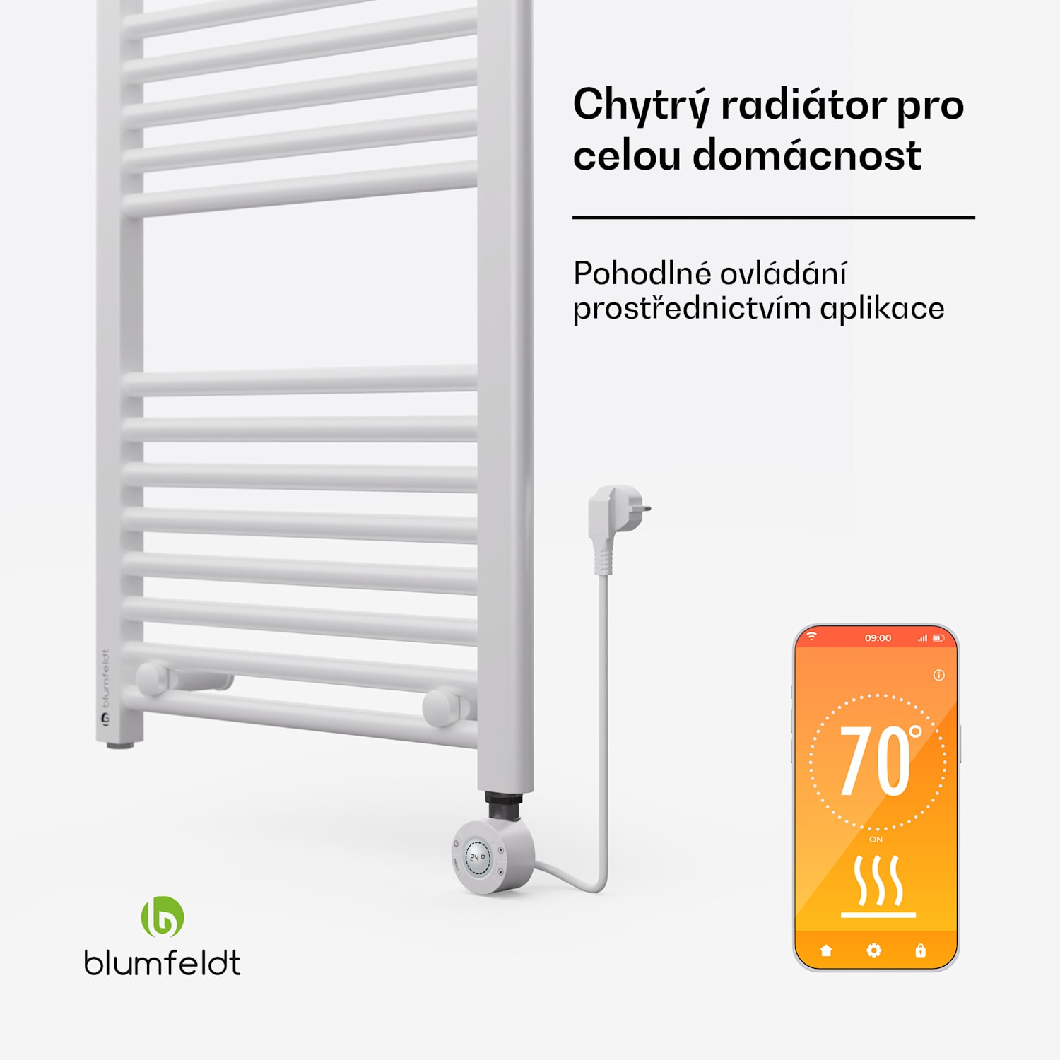 Harrison Smart, elektrický radiátor, 50 x 100 cm, 400 W, aplikace, 3 ohřívače ručníků Bílá