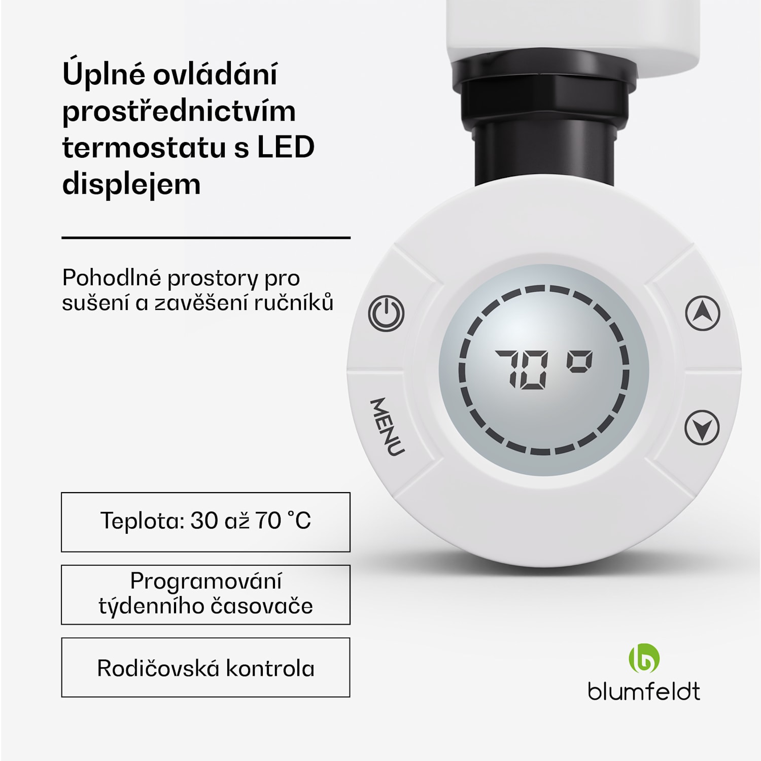 Harrison Smart, elektrický radiátor, 50 x 100 cm, 400 W, aplikace, 3 ohřívače ručníků Bílá