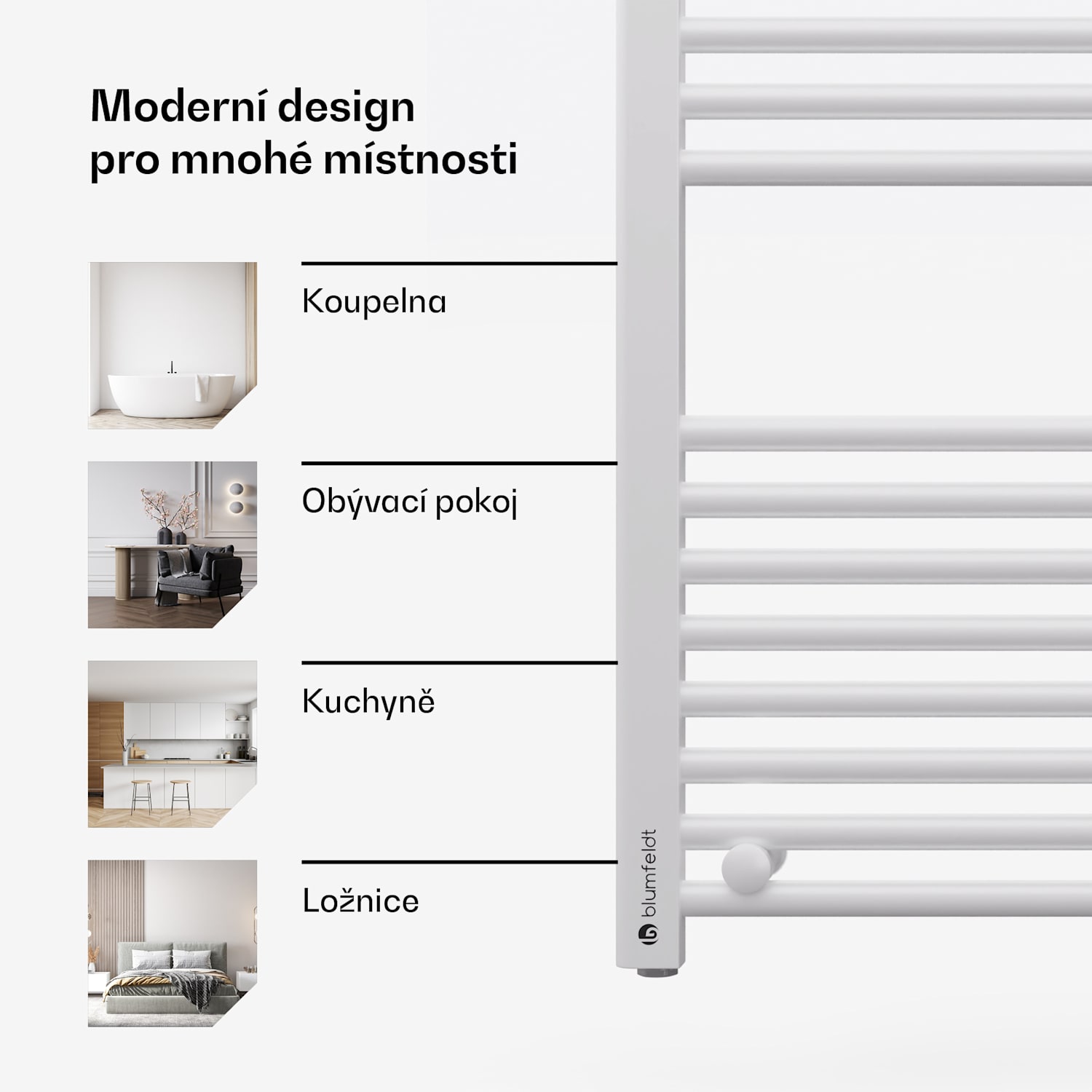 Harrison Smart, elektrický radiátor, 50 x 100 cm, 400 W, aplikace, 3 ohřívače ručníků Bílá