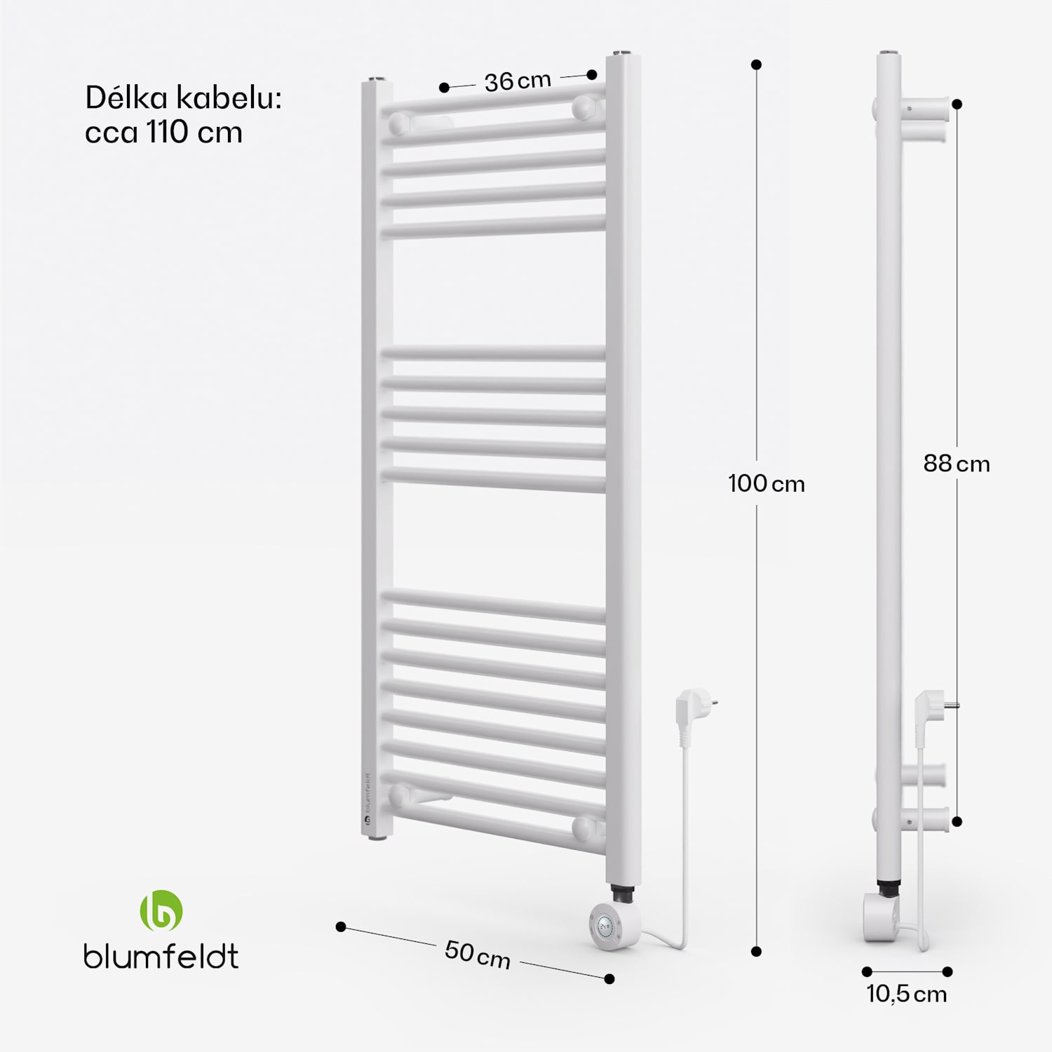 Harrison Smart, elektrický radiátor, 50 x 100 cm, 400 W, aplikace, 3 ohřívače ručníků Bílá