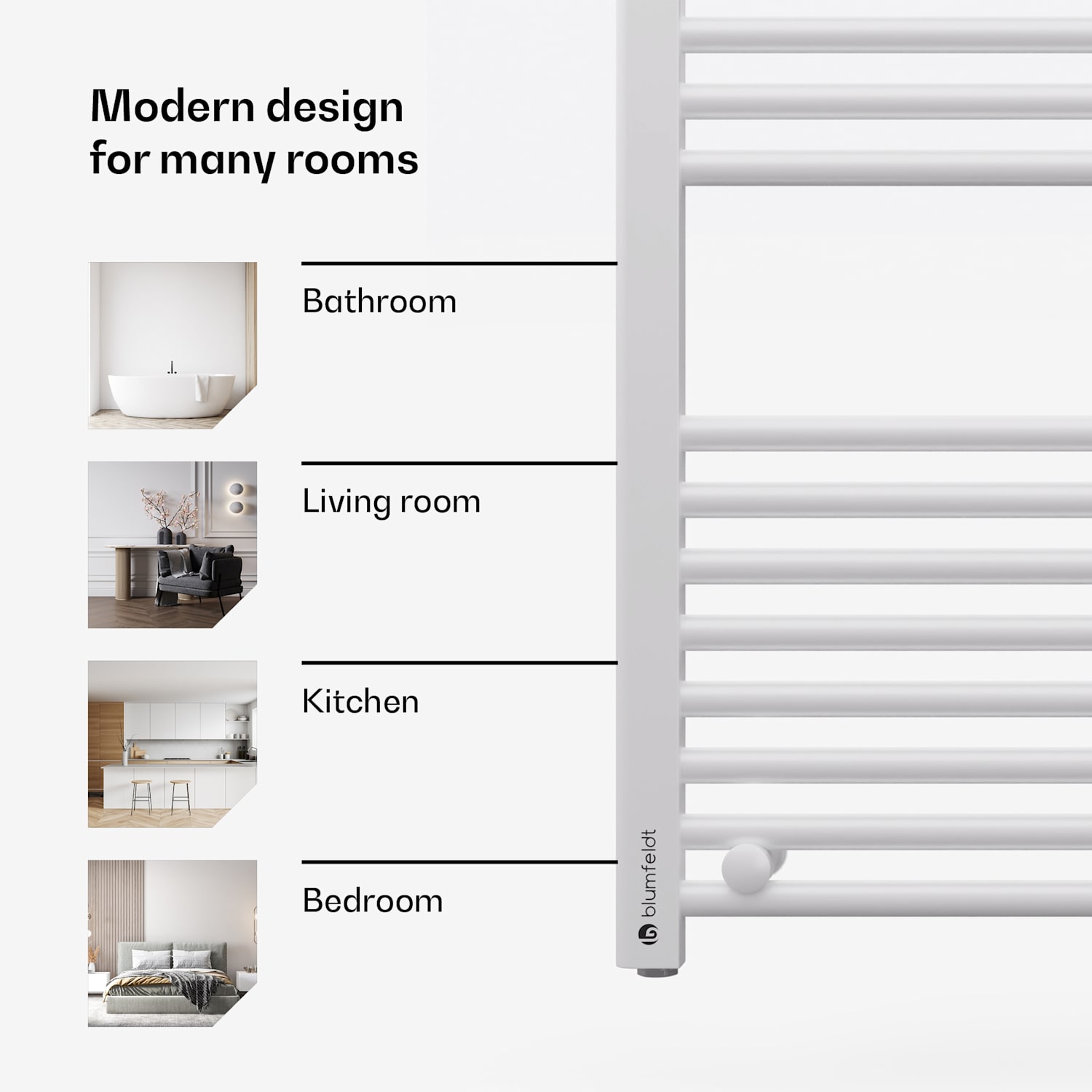 Harrison Smart elektrische radiator 400 W app 50 x 100 cm 3 handdoekwarmers Wit