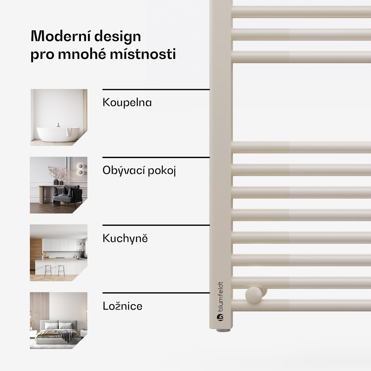Harrison Smart, elektrický radiátor, 50 x 100 cm, 400 W, aplikace, 3 ohřívače ručníků Písek