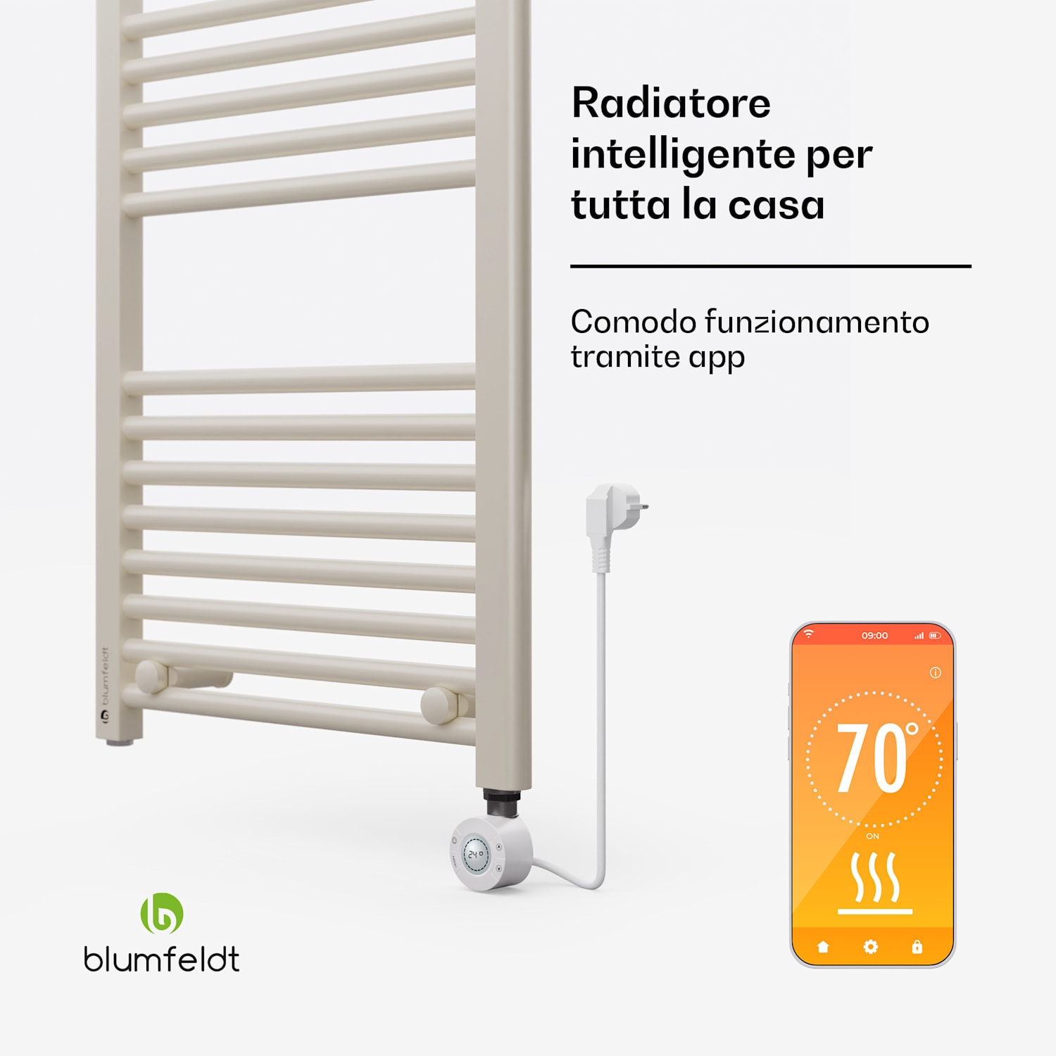 Harrison Smart - Termosifone elettrico, 400 W, app, 50 x 100 cm, 3 scaldasalviette Sabbia