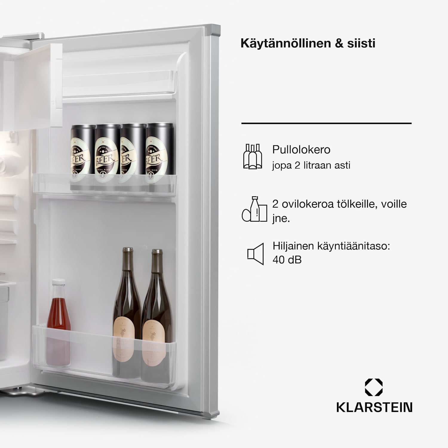 Cool Cousin -jääkaappipakastin 70/11 litraa 40 dB 2 tasoa Hopea Metallinen