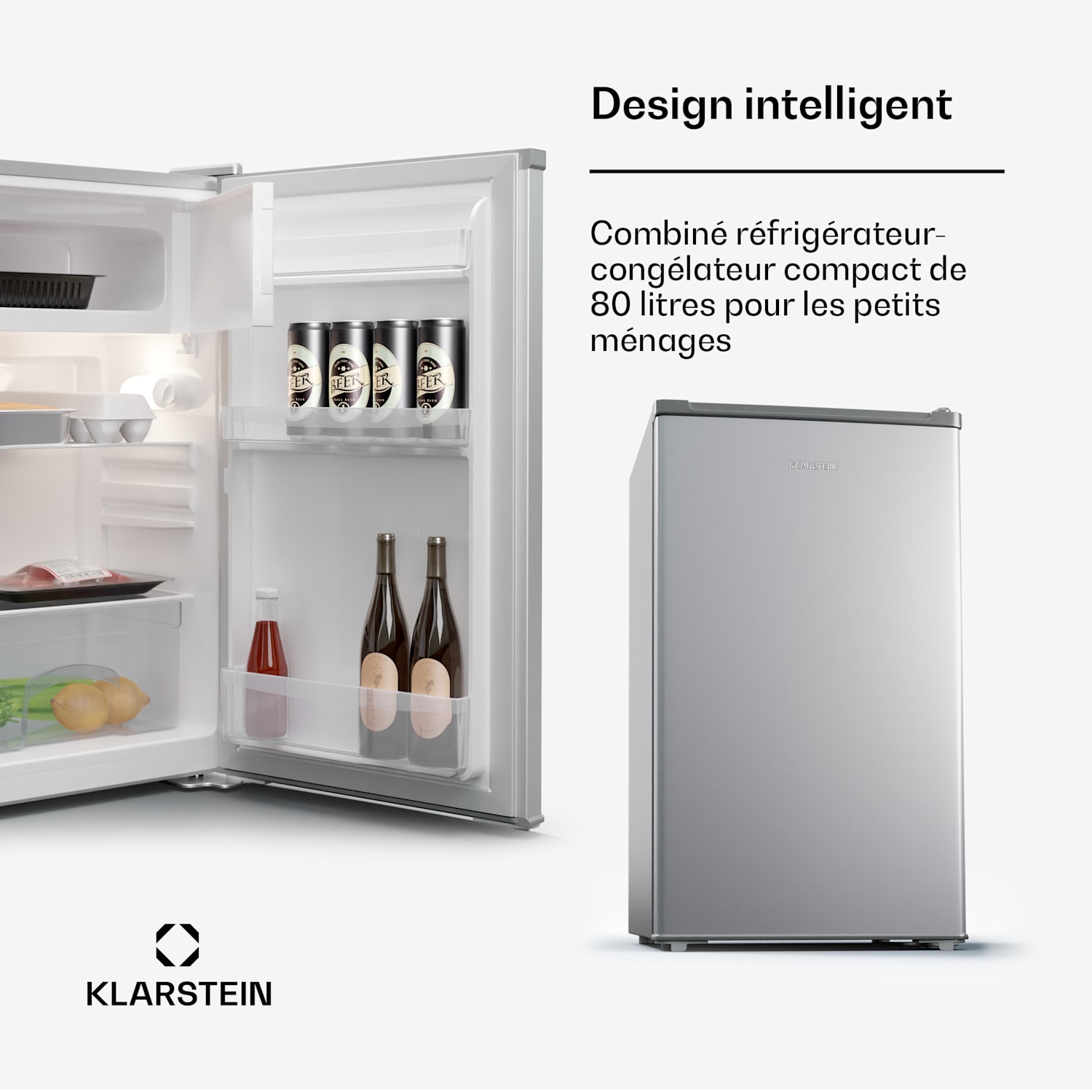 Cool Cousin koelvriescombinatie 70/11 liter 40 dB 2 niveaus Zilver Metallic