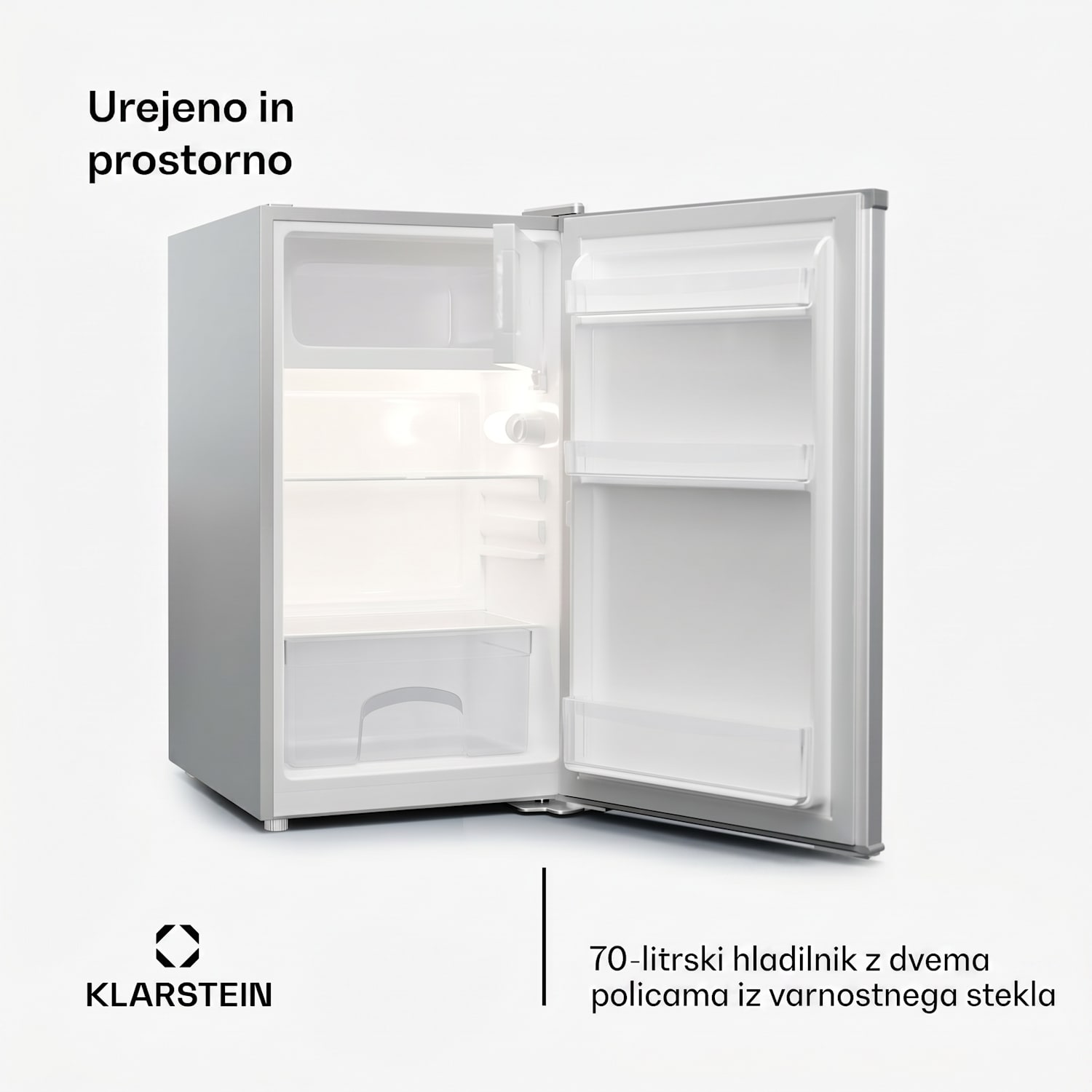 Cool Cousin, hladilnik z zamrzovalnikom, 70/11 litrov, 40 dB, 2 polici Srebrna kovinska barva