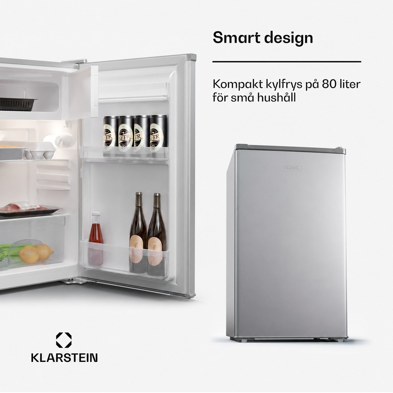 Cool Cousin kyl- och fryskombination 70/11 liter, 40 dB, 2 hyllplan Silver Metallic