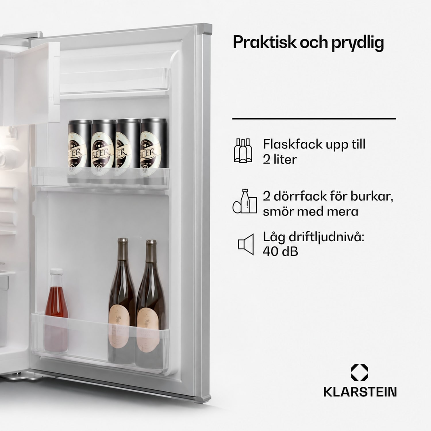 Cool Cousin kyl- och fryskombination 70/11 liter, 40 dB, 2 hyllplan Silver Metallic