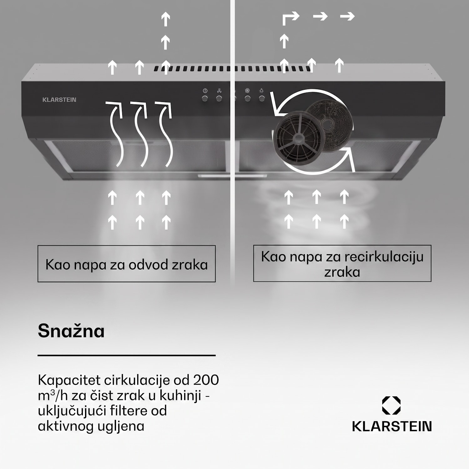 Contempo 60, napa, 60 cm, podkabinet, 200 m³/h, LED, akril, nehrđajući čelik 60 cm | Crna