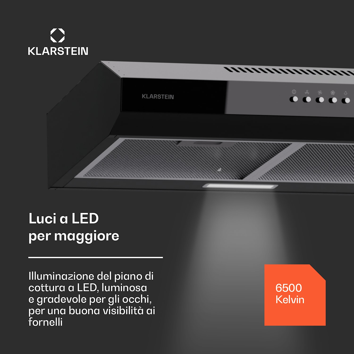 Contempo 60 - Cappa aspirante sottopensile, 60 cm, 200 m³/ora, LED, acciaio inox, vetro acrilico 60 cm | Nero