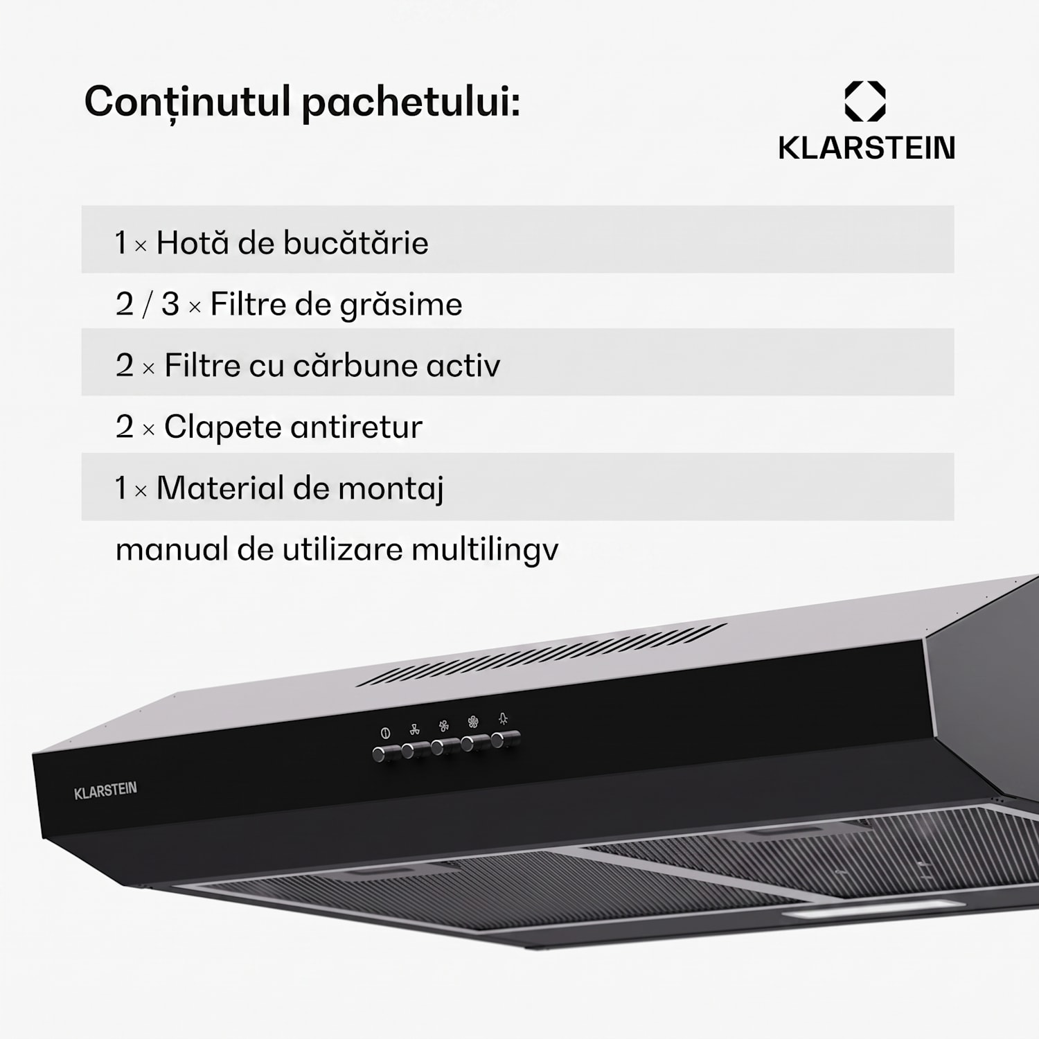 Contempo 60, hota, 60 cm, sub dulap, 200 m³/h, LED, acril, otel inoxidabil 60 cm | Negru