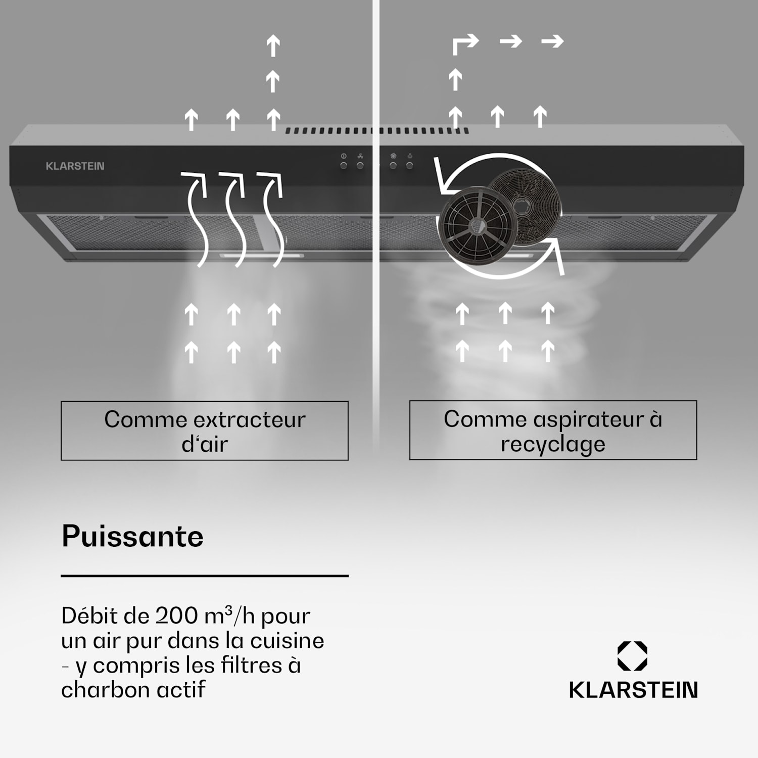 Contempo 90 afzuigkap voor onderbouw 90 cm 200 m³/h led rvs acryl 90 cm | Zwart