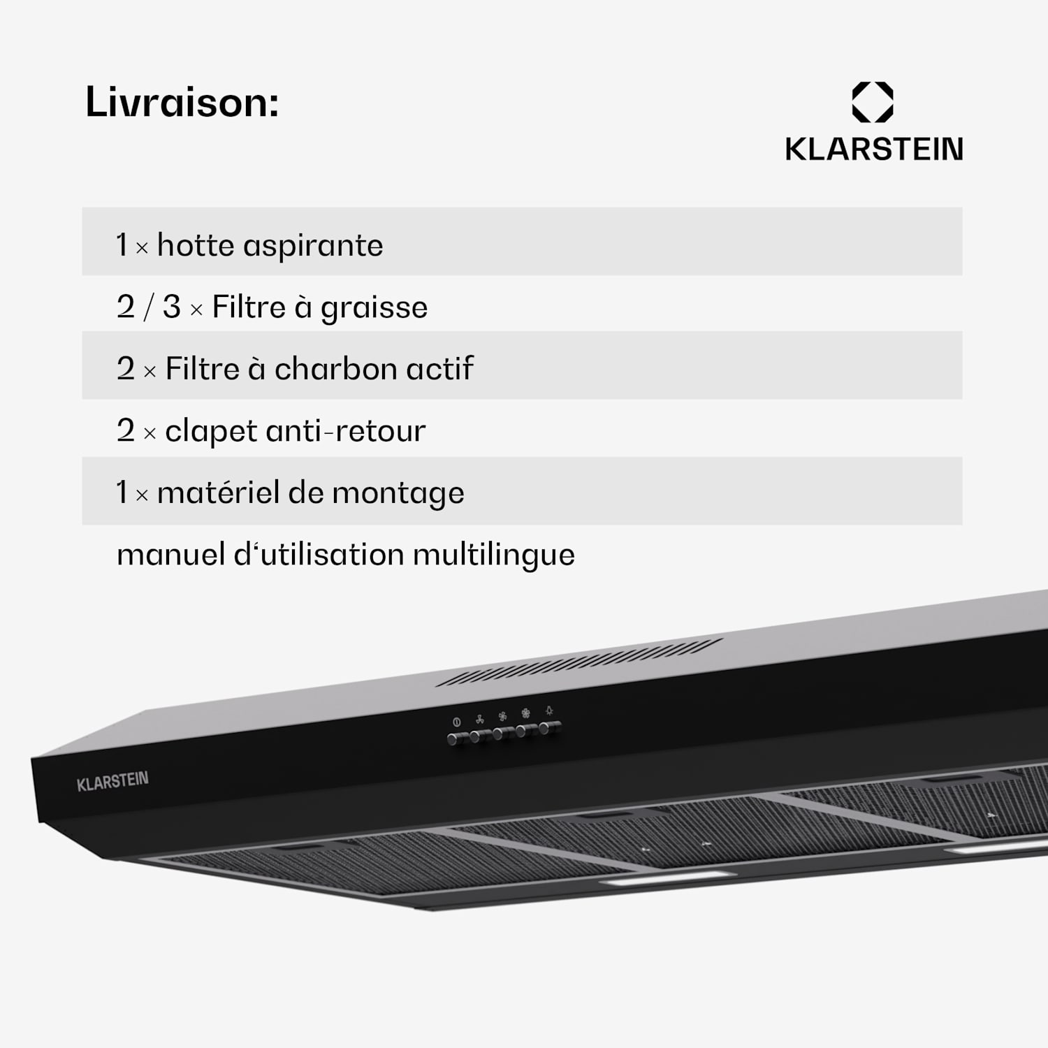 Contempo 90 afzuigkap voor onderbouw 90 cm 200 m³/h led rvs acryl 90 cm | Zwart