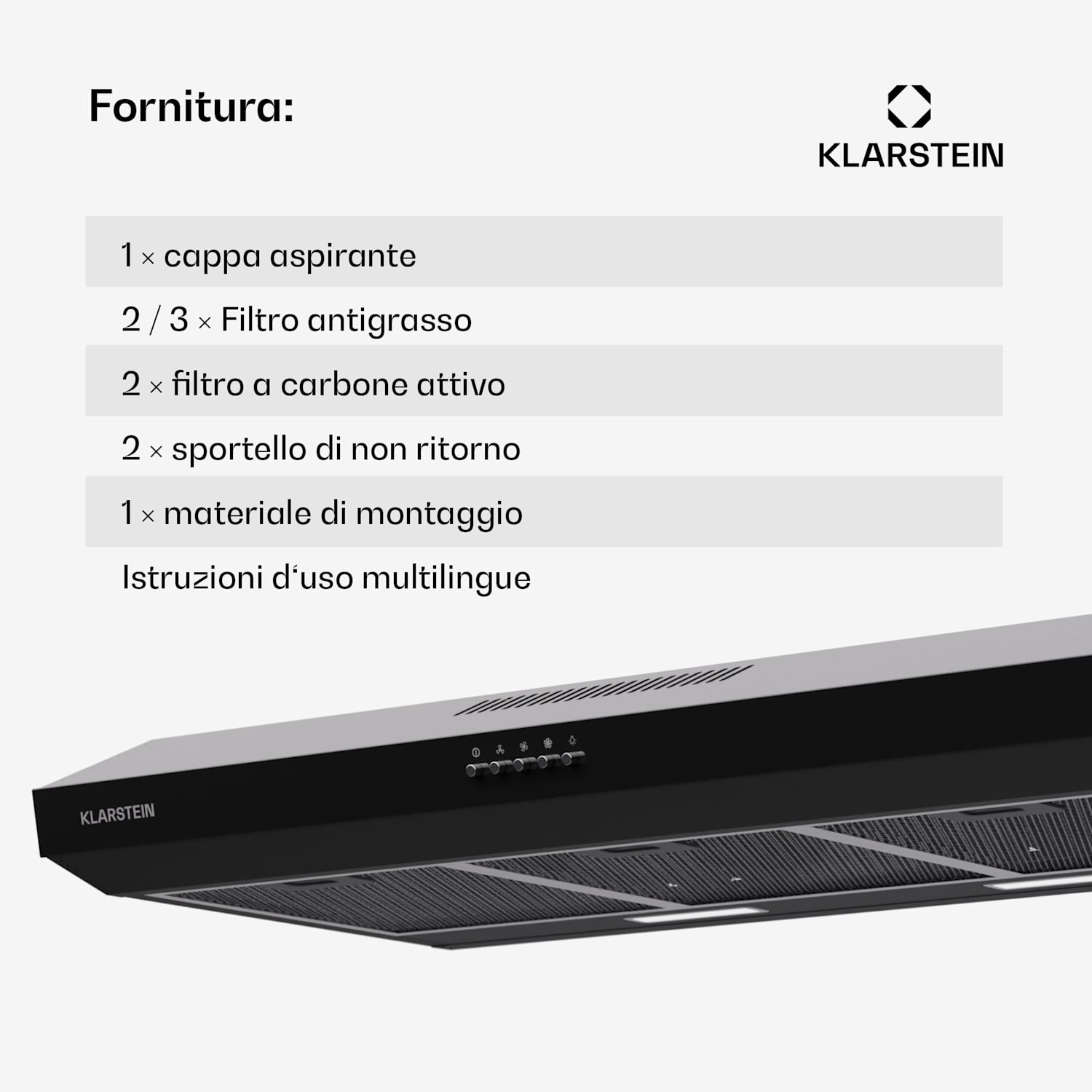 Contempo 90 - Cappa aspirante sottopensile, 90 cm, 200 m³/ora, LED, acciaio inox, vetro acrilico 90 cm | Nero