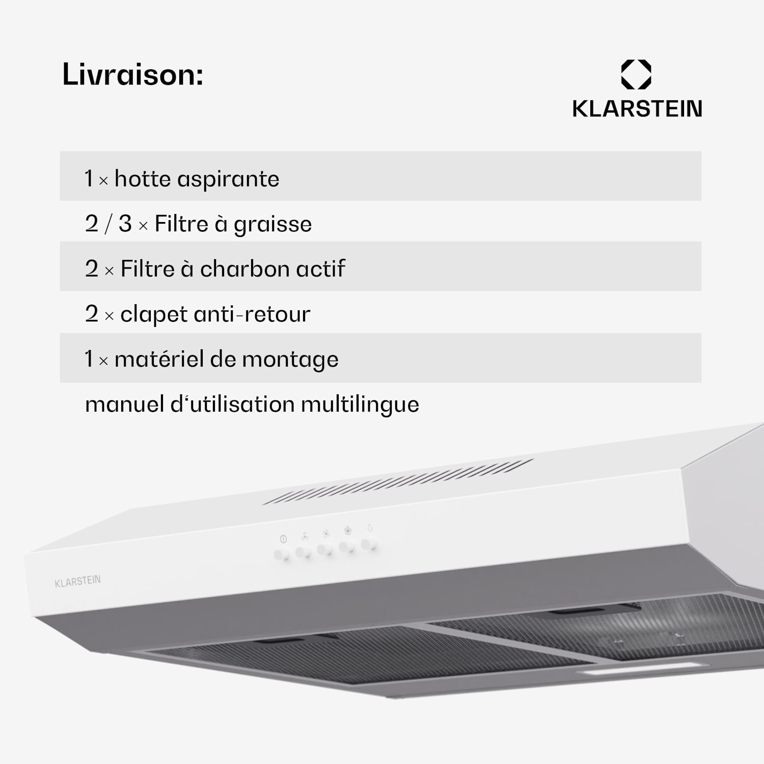 Contempo 60 afzuigkap voor onderbouw 60 cm 200 m³/h led rvs acryl 60 cm | Wit