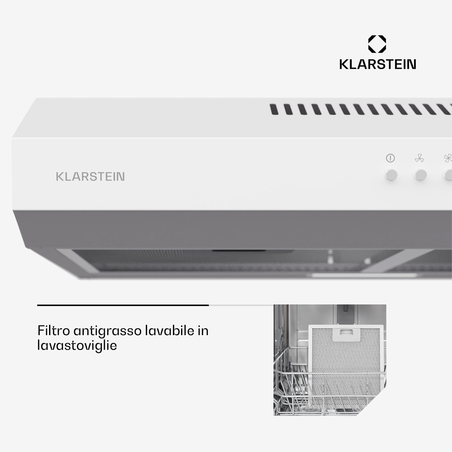 Contempo 60 - Cappa aspirante sottopensile, 60 cm, 200 m³/ora, LED, acciaio inox, vetro acrilico 60 cm | Bianco