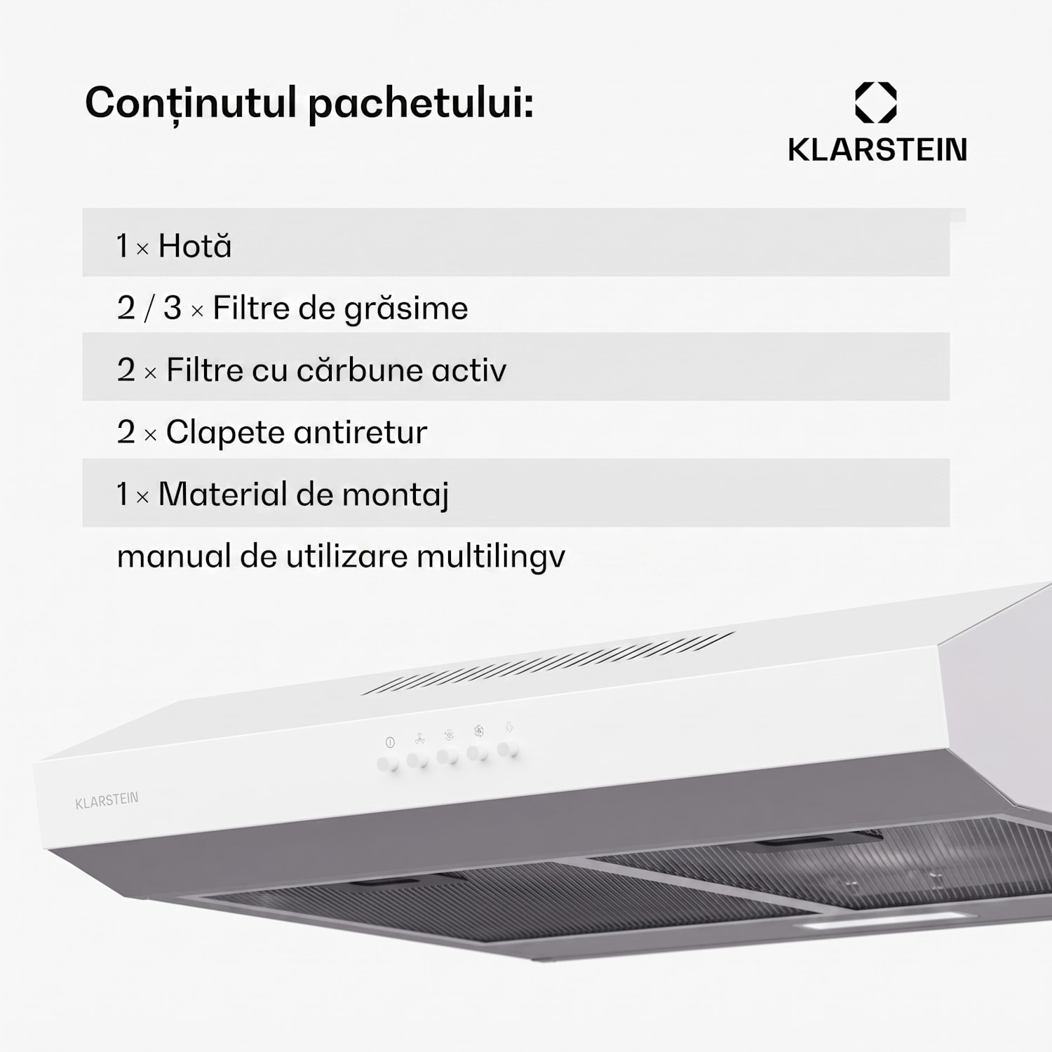 Contempo 60, hota, 60 cm, sub dulap, 200 m³/h, LED, acril, otel inoxidabil 60 cm | Alb