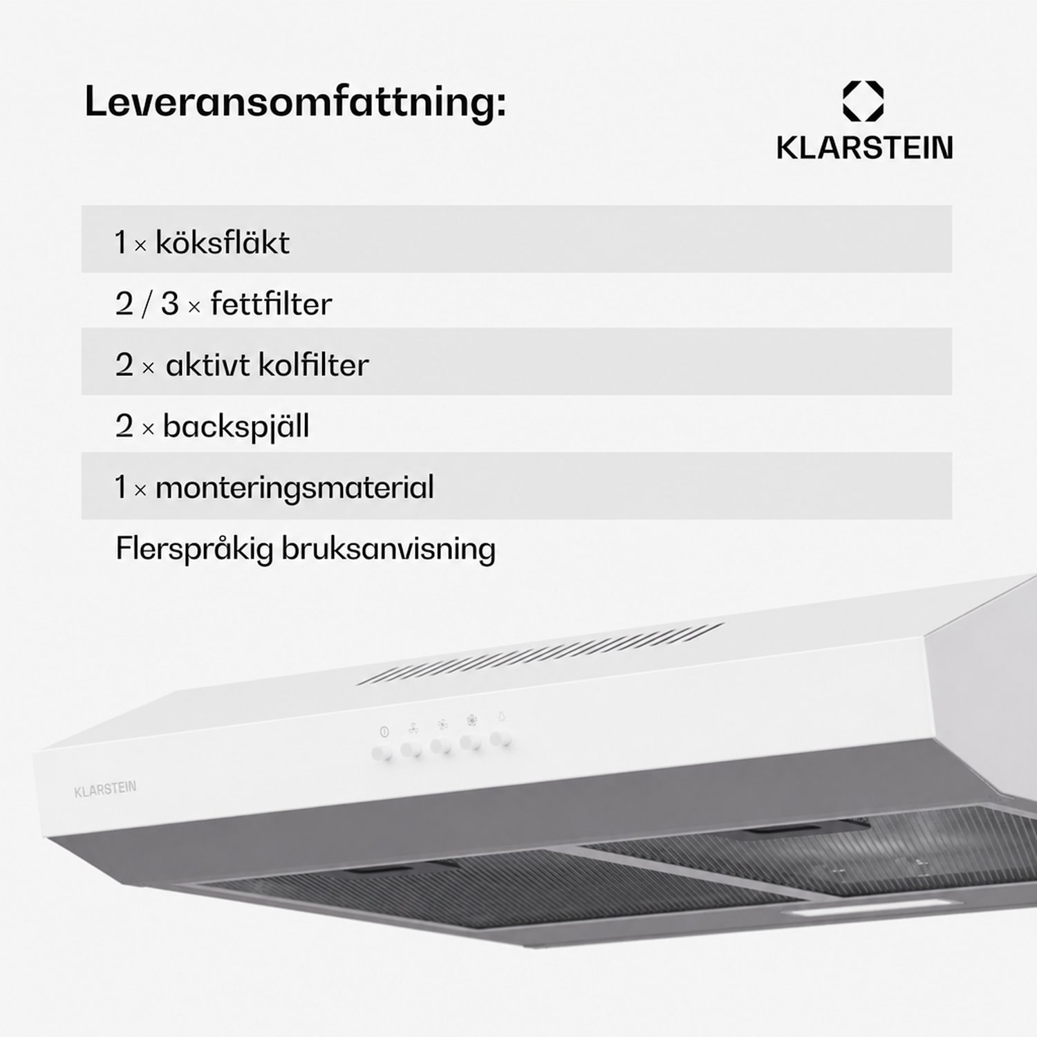 Contempo 60 Underbyggd köksfläkt 60 cm 200 m³/h LED Rostfritt stål Akryl 60 cm | Vit