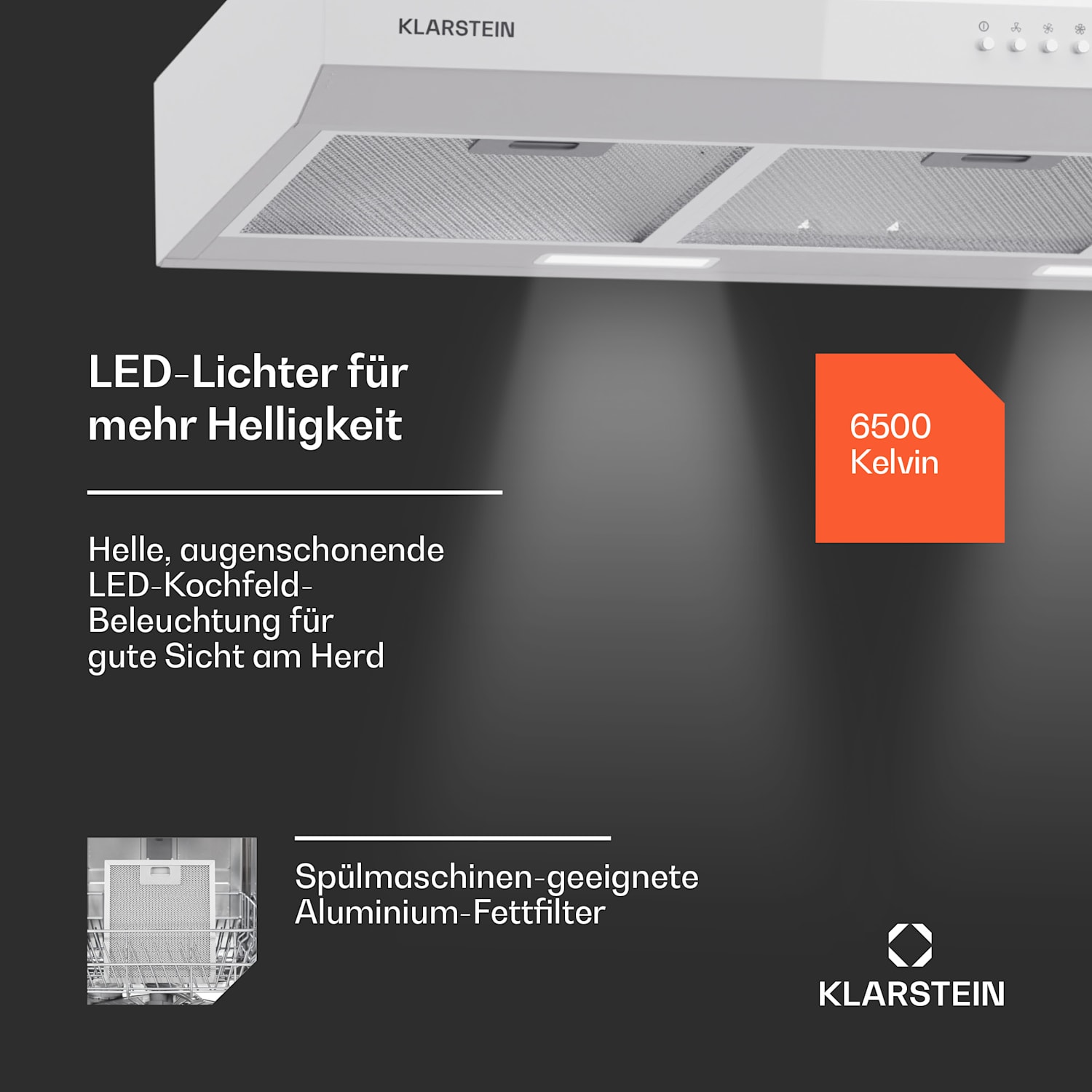 Contempo 90 Unterbau-Dunstabzugshaube 90cm 200m³/h LED Edelstahl Acryl 90 cm | Weiß