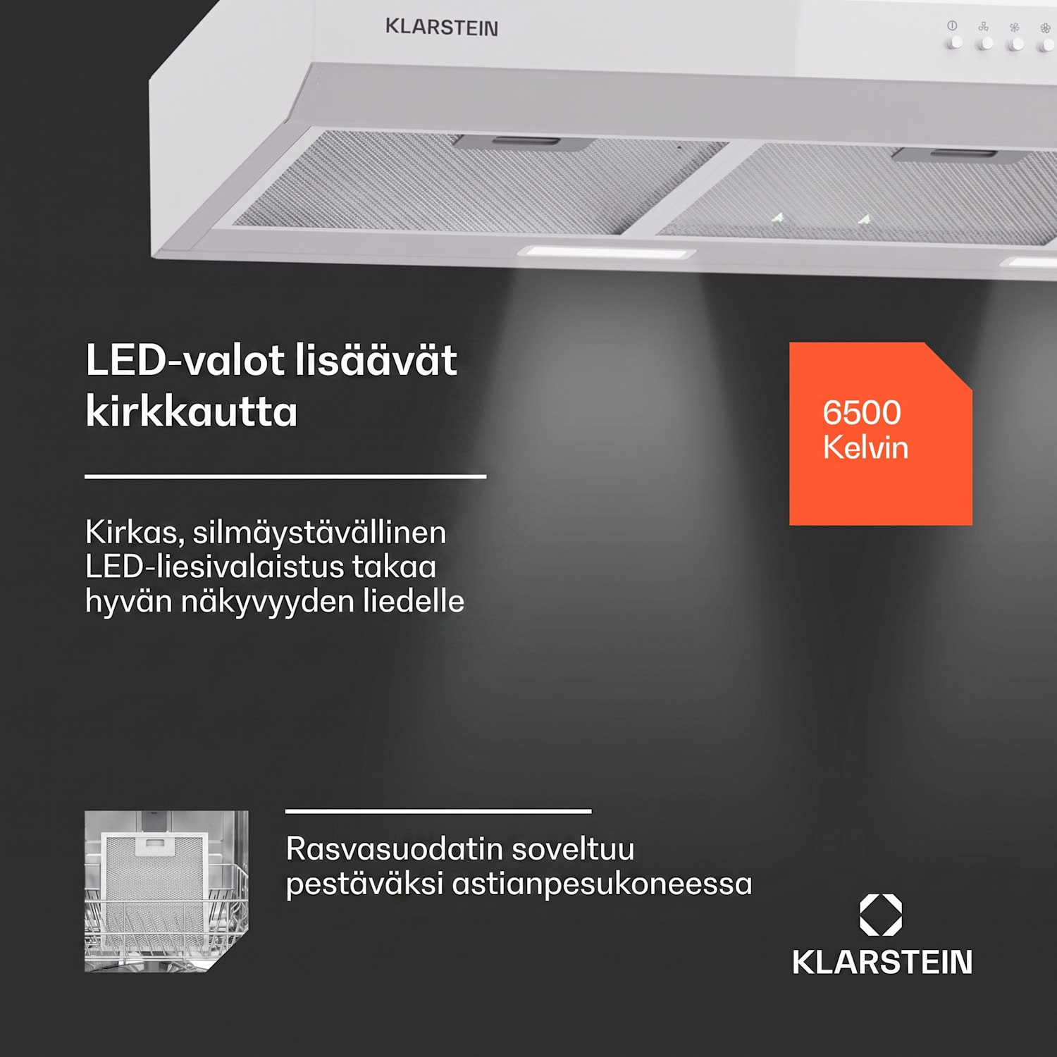 Contempo 90 liesituuletin yläkaapin alle 90 cm 200 m³/h LED ruostumaton teräs akryyli 90 cm | Valkoinen