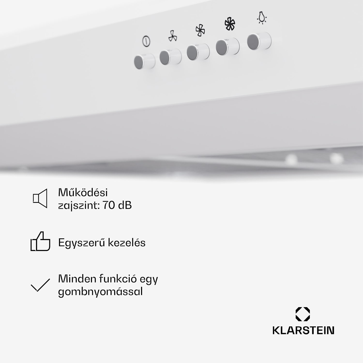 Contempo 90, páraelszívó, 90 cm-es, szekrény alatti, 200 m³/ó, LED, akril, rozsdamentes acél 90 cm | Fehér