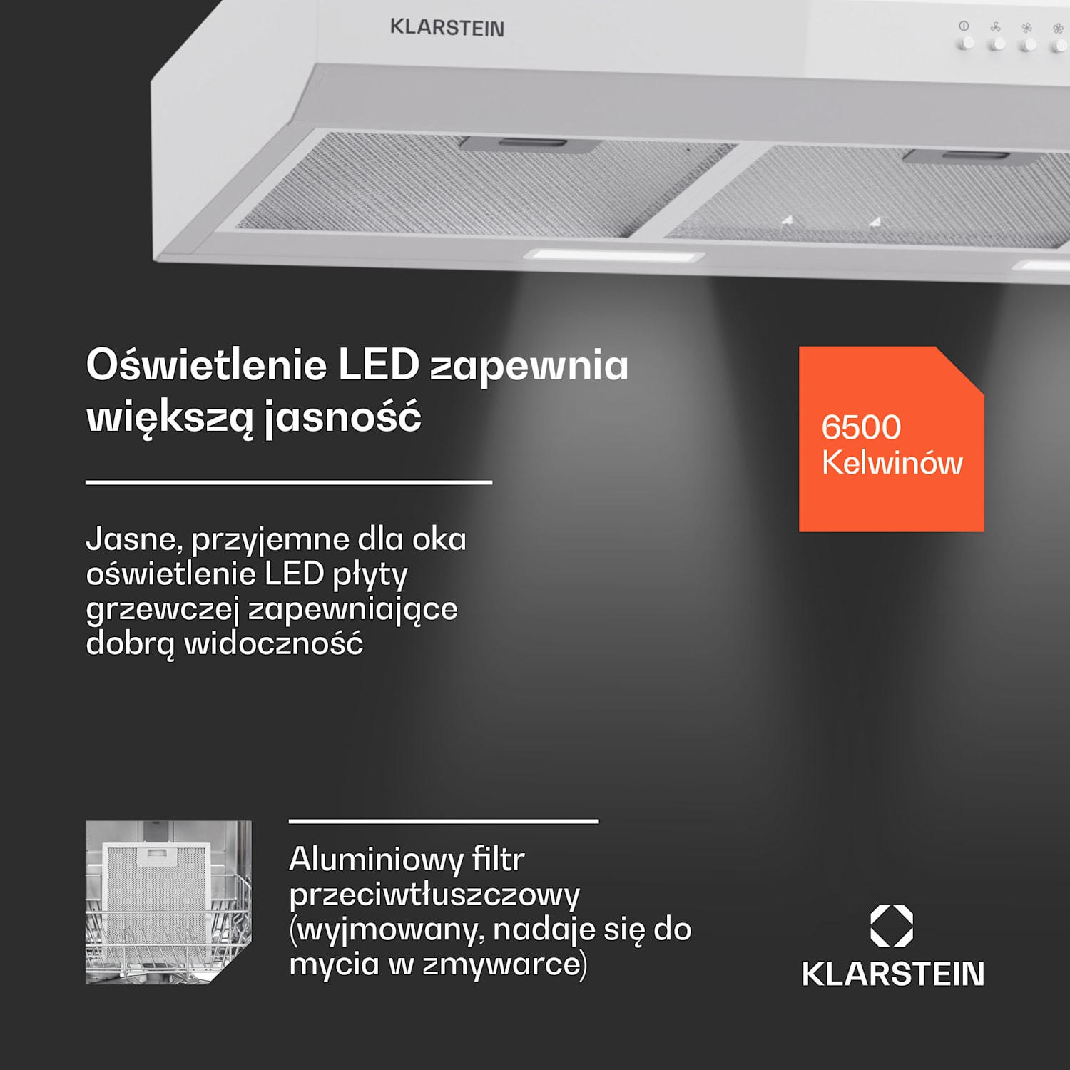 Contempo 90 wyciąg podblatowy 90cm 200m³/h LED stal nierdzewna akryl 90 cm | Biały