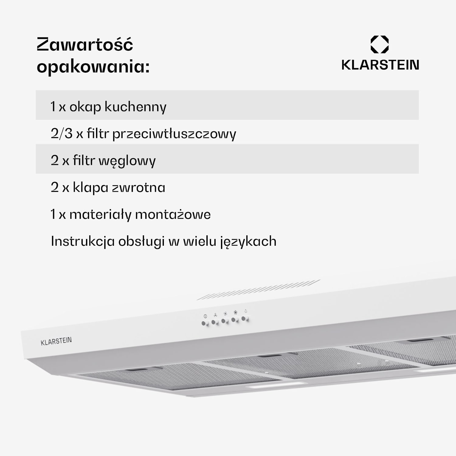 Contempo 90 wyciąg podblatowy 90cm 200m³/h LED stal nierdzewna akryl 90 cm | Biały