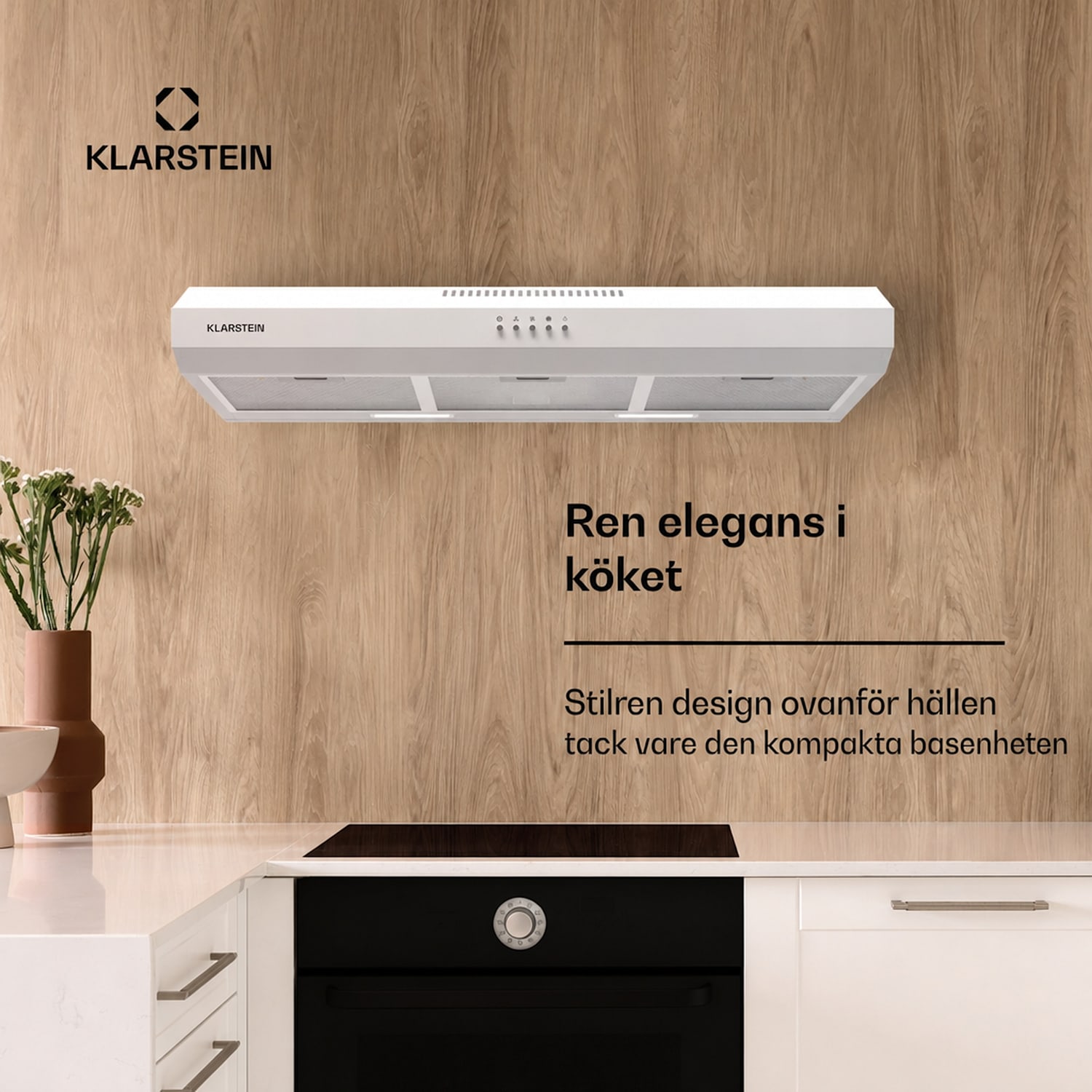 Contempo 90 integrerad köksfläkt 90 cm 200 m³/h LED-lampa rostfritt stål akryl 90 cm | Vit