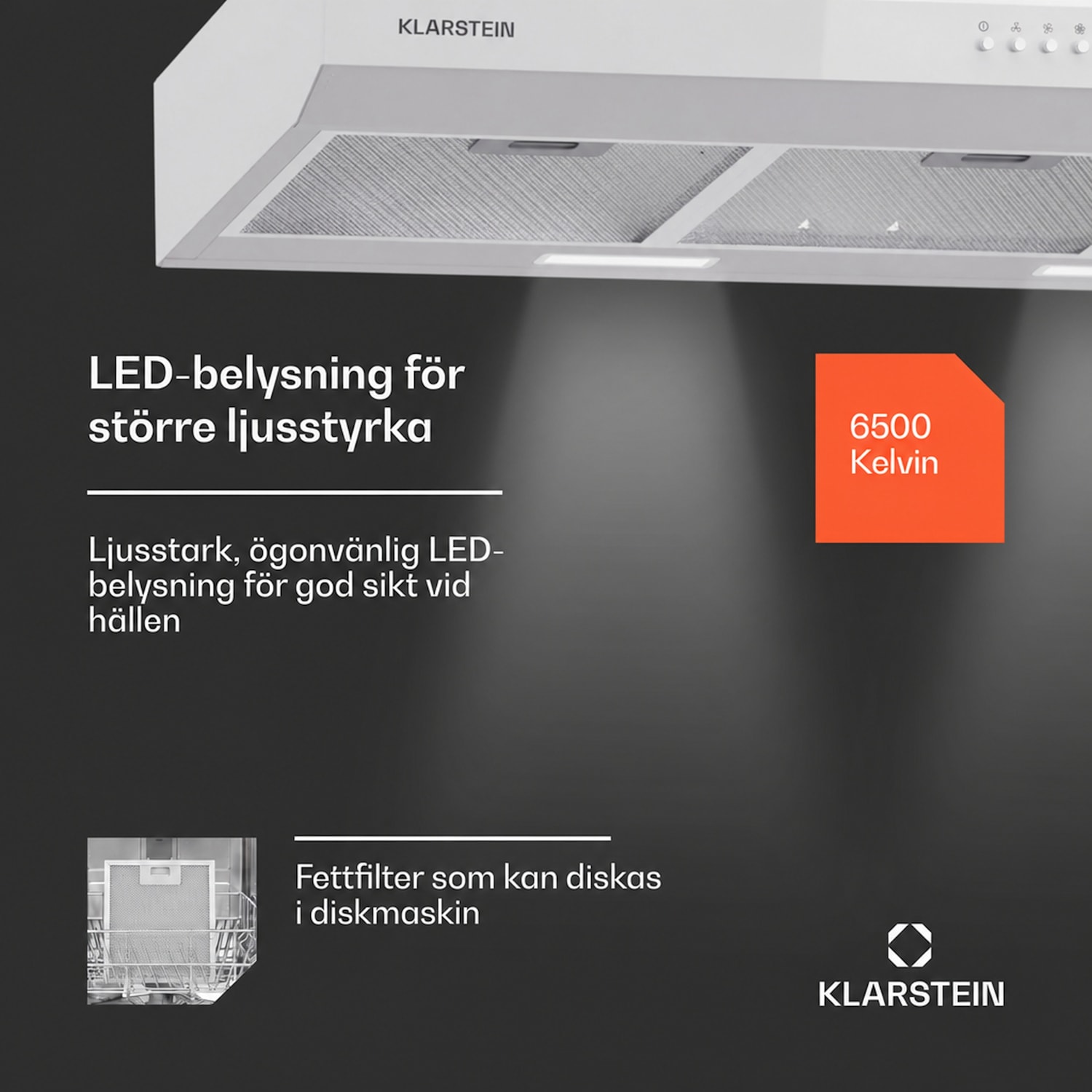 Contempo 90 integrerad köksfläkt 90 cm 200 m³/h LED-lampa rostfritt stål akryl 90 cm | Vit